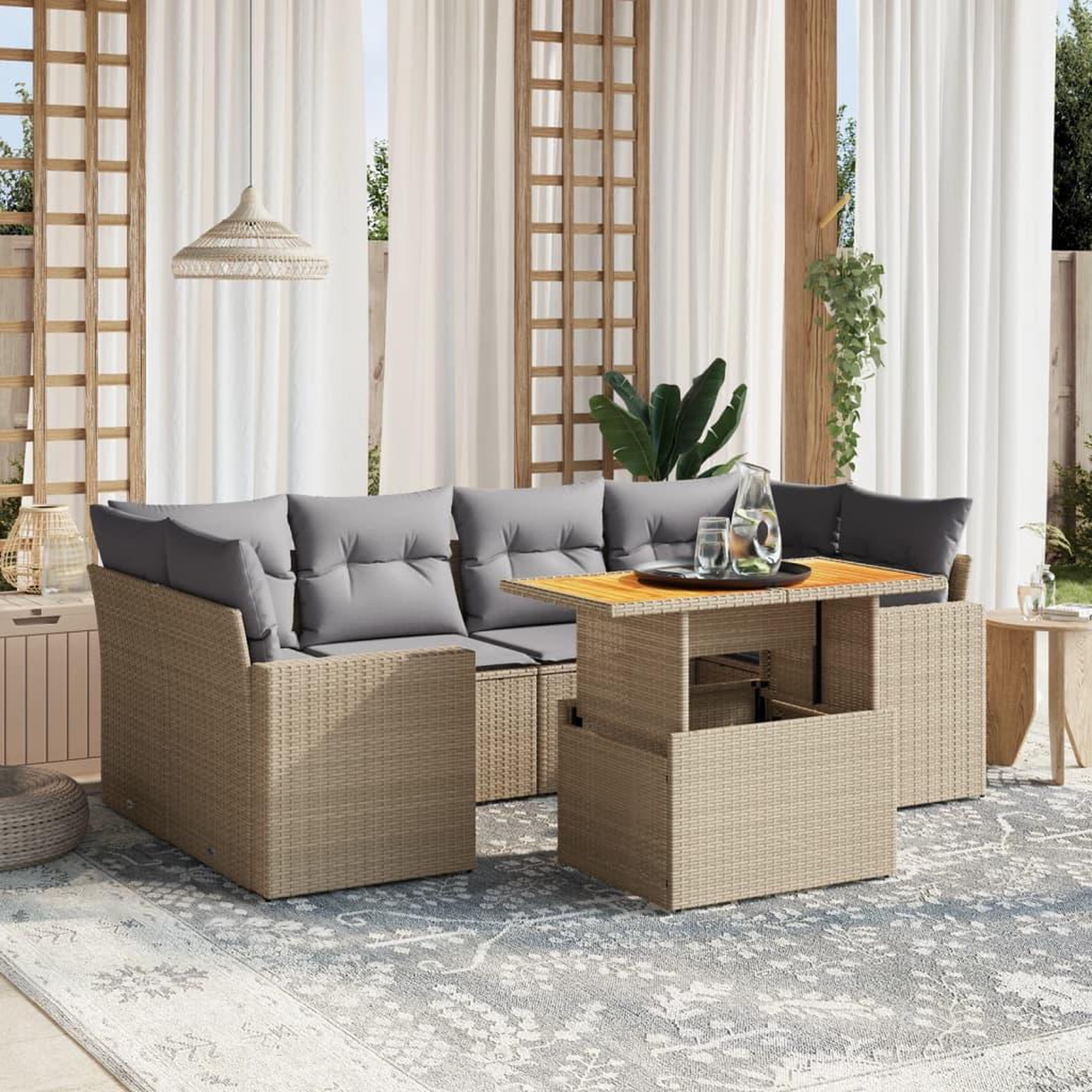 VIDAXL Salon de jardin avec coussins 7 pcs beige resine tressee