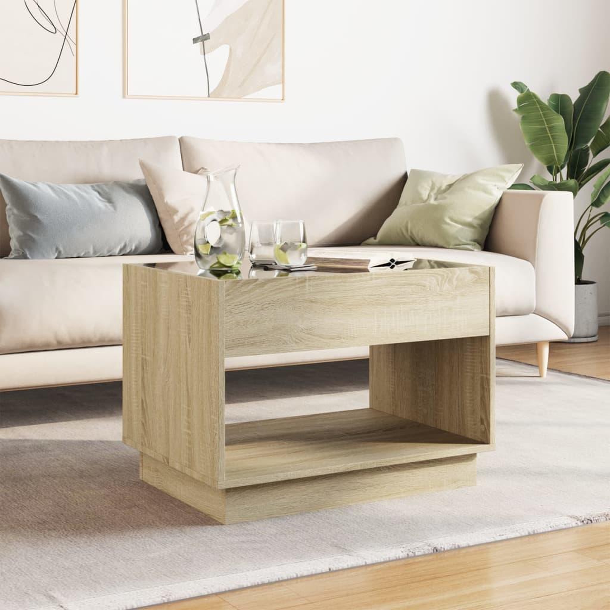 Voir la diapositive 3 : VIDAXL Table basse avec LED infini chene sonoma 70x50x50 cm