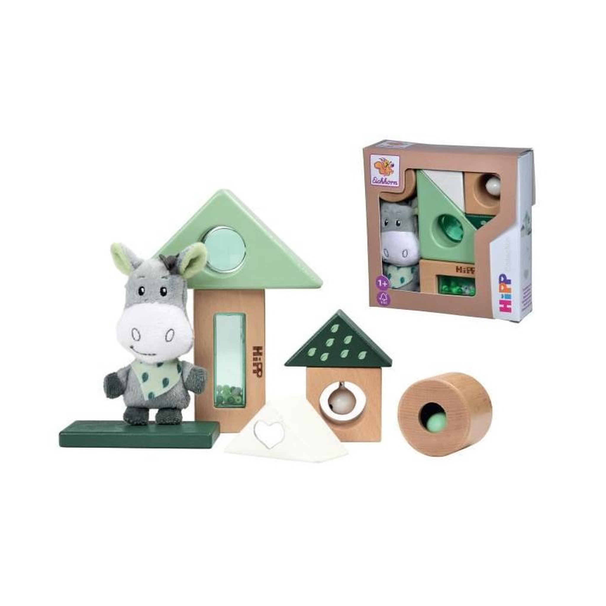 Voir la diapositive 3 : Eichhorn Jouet musical Eichhorn EH Baby Hipp en bois avec peluche
