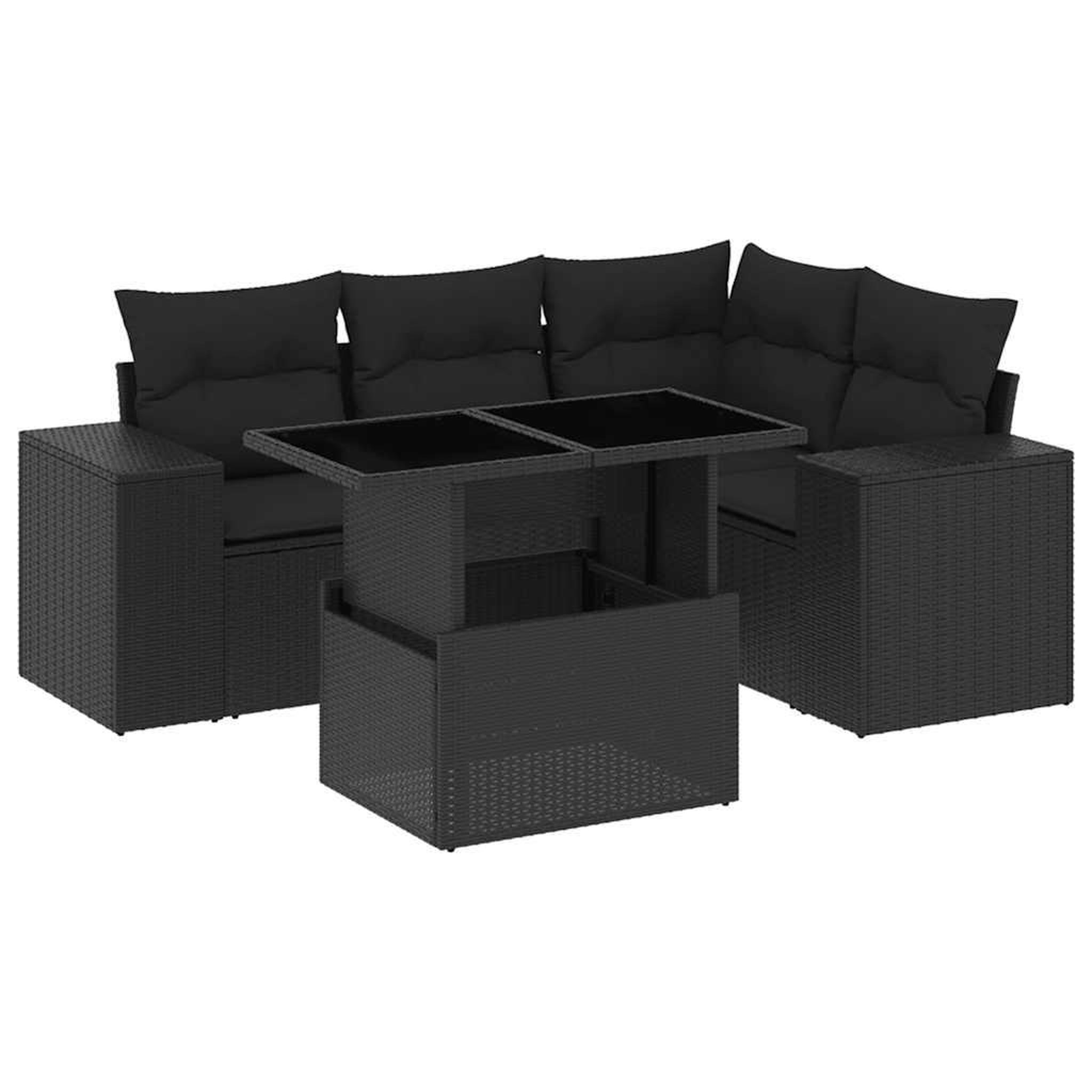 Voir la diapositive 2 : VIDAXL Salon de jardin 5 pcs avec coussins noir resine tressee