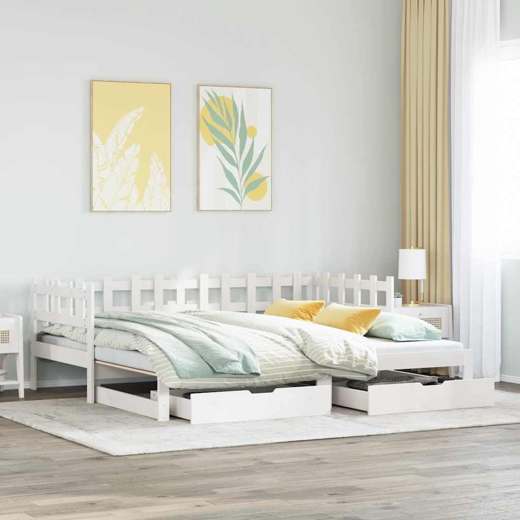 VIDAXL Lit de jour avec gigogne et tiroirs sans matelas blanc 90x190cm