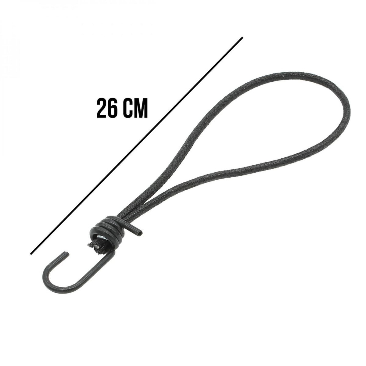 LINXOR Lot de 10 tendeurs sandows élastiques avec 1 crochet et boucle - 26 cm - Noir