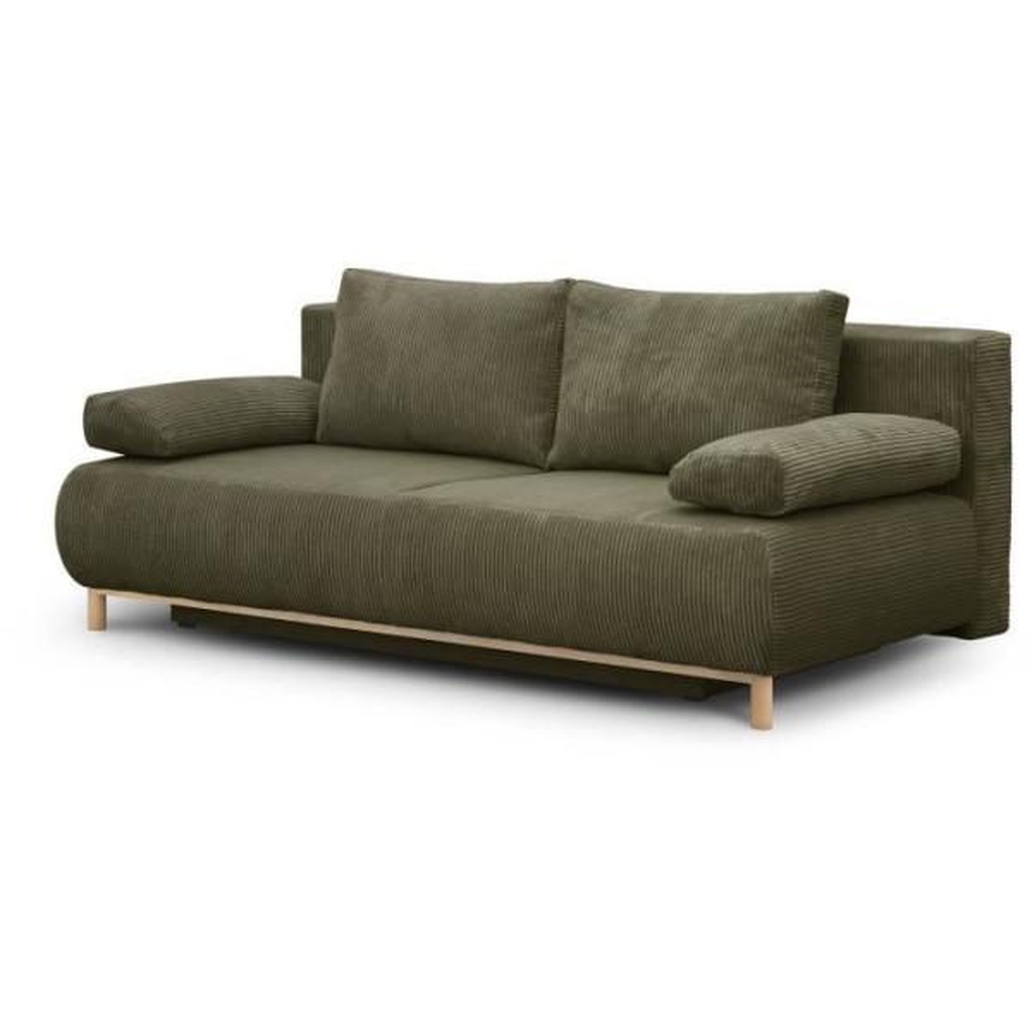 Voir la diapositive 4 : MARKET24 Banquette convertible 3 places MIKA - Velours côtelé vert kaki - Coffre de rangement - L 192 x H 84 x P 93 cm