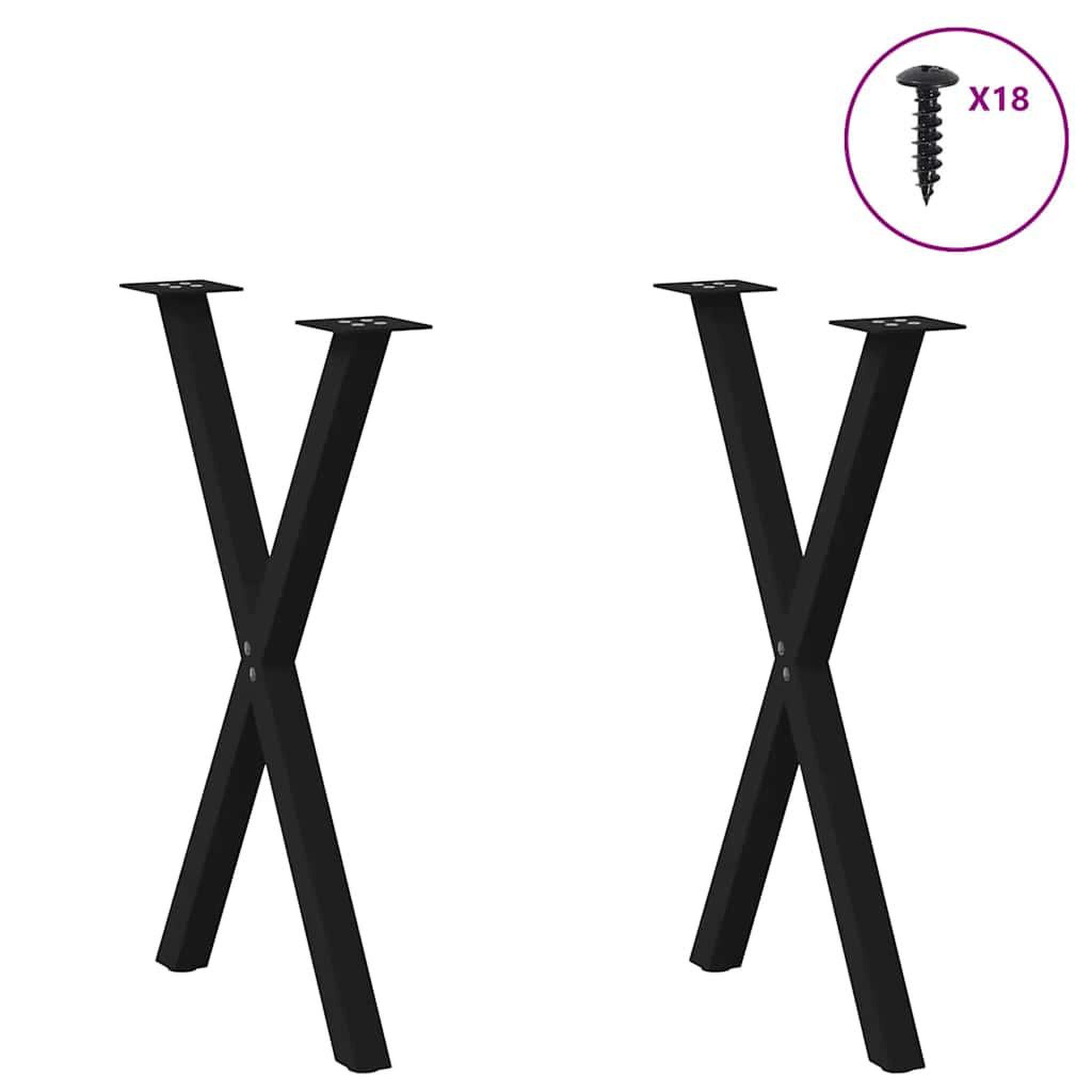 Voir la diapositive 3 : VIDAXL Pieds de table a manger forme de X 2 pcs noir 50x(72-73) cm