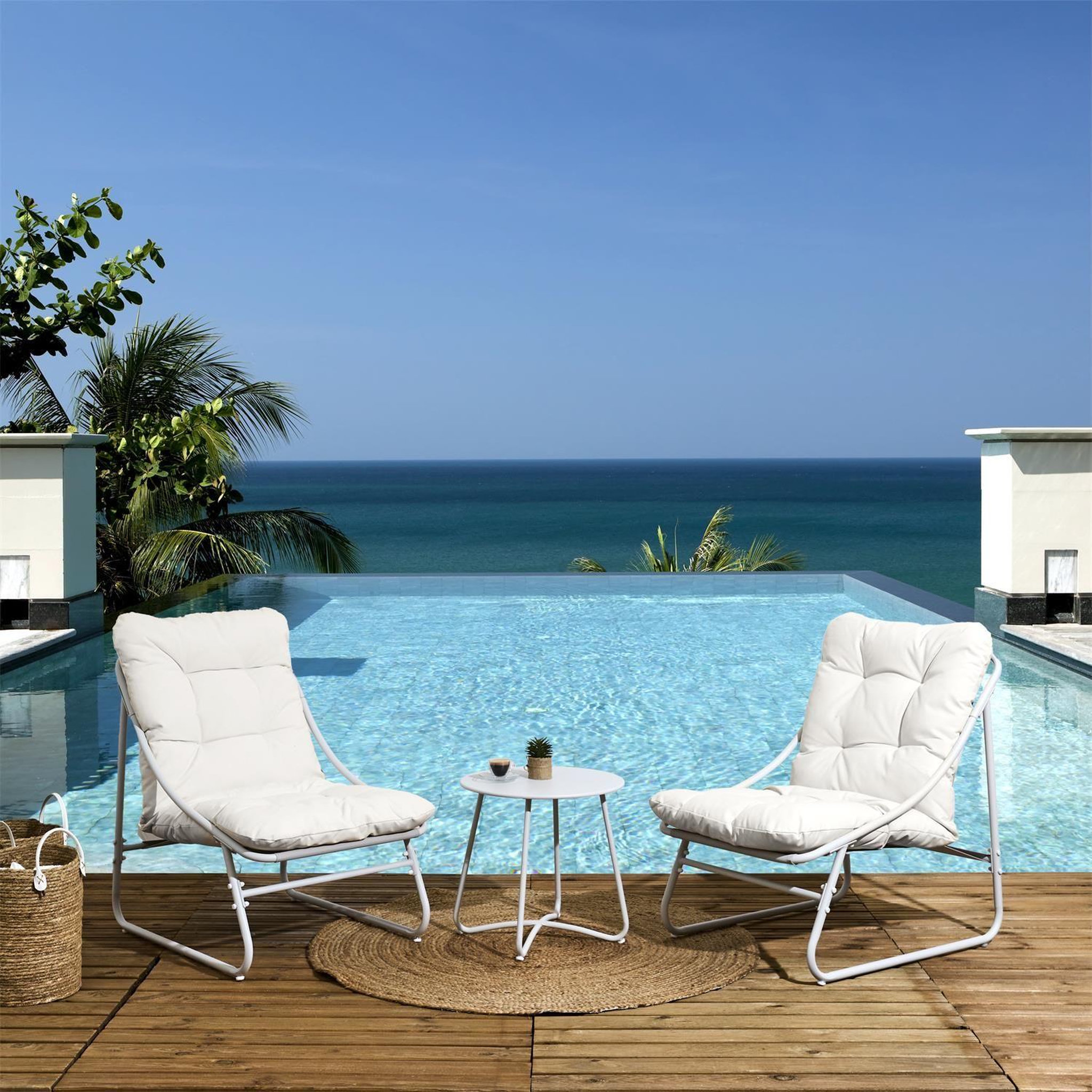Voir la diapositive 2 : The Home Deco Factory Salon de jardin en acier 2 places antibes - beige