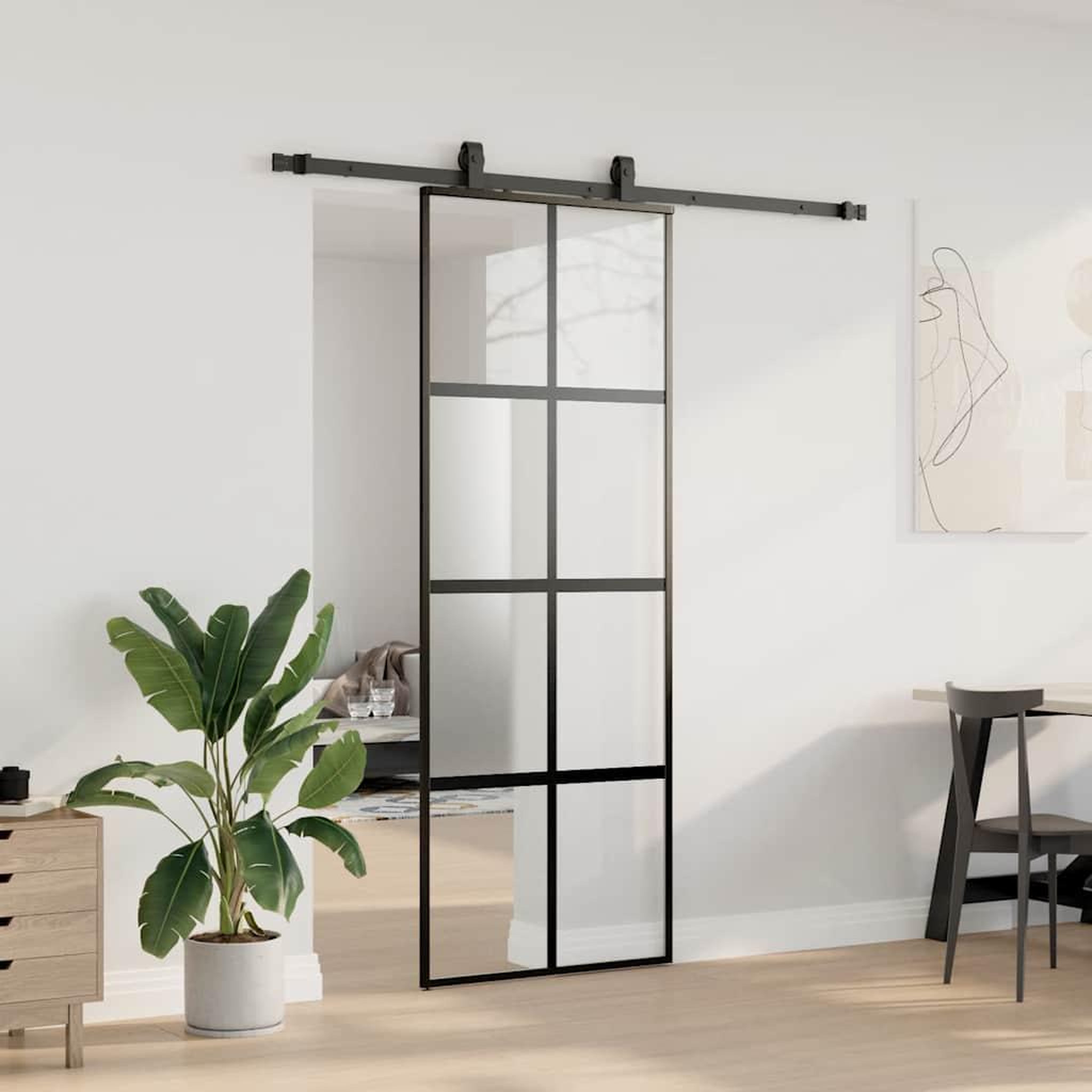 Voir la diapositive 3 : VIDAXL Porte coulissante kit quincaillerie noir 76x205 cm verre trempe