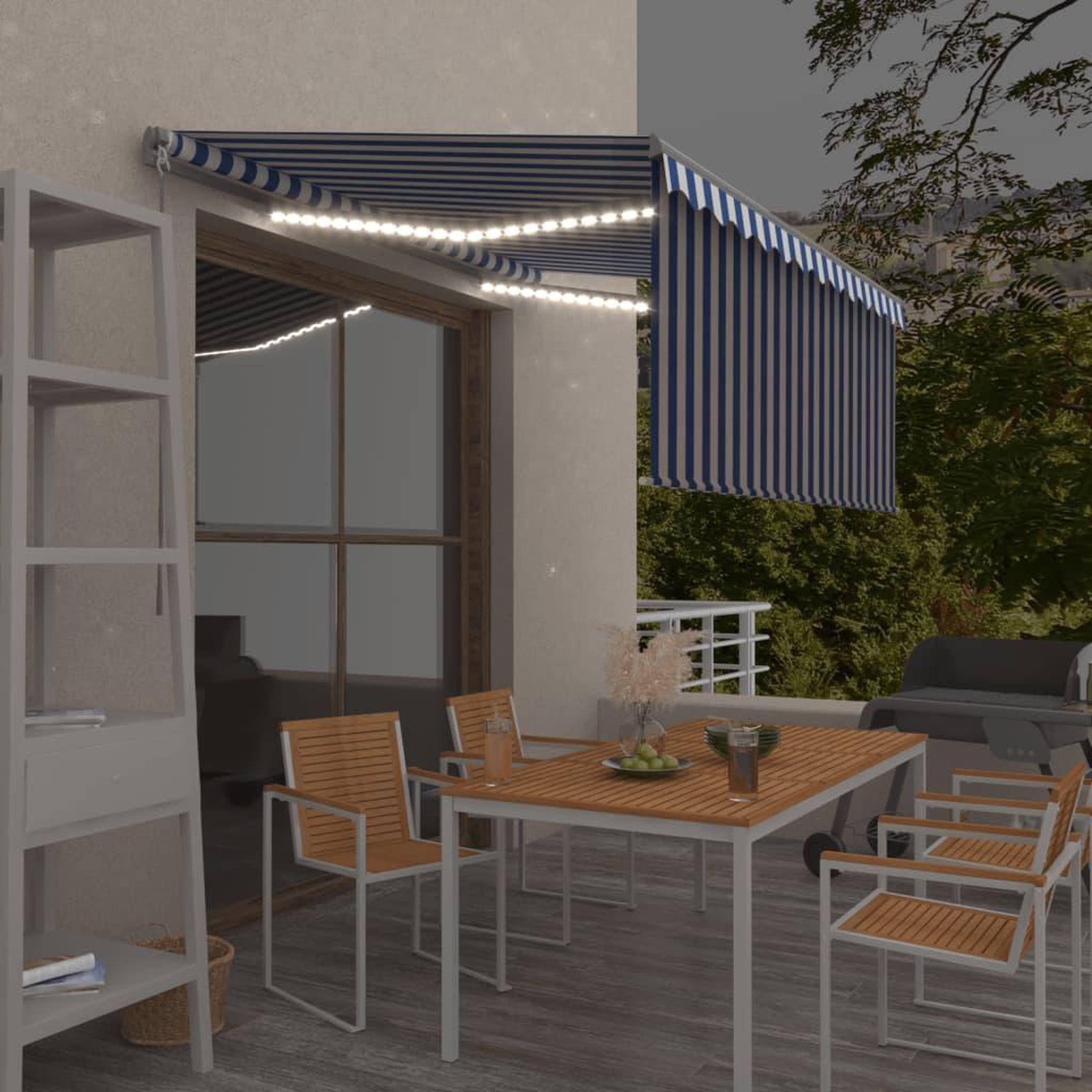 Voir la diapositive 1 : VIDAXL Auvent manuel retractable et store et LED 3x2,5 m Bleu et blanc