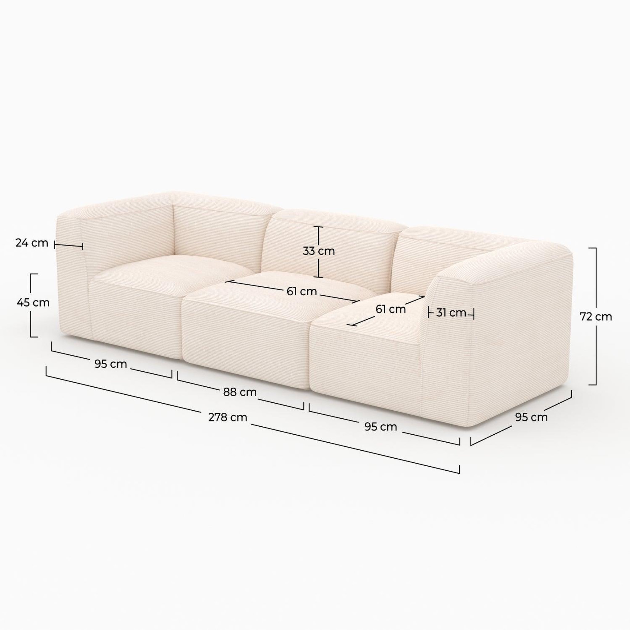 Voir la diapositive 4 : MAISON PAVANE Canapé modulable en velours côtelé blanc cassé 3 places-mina