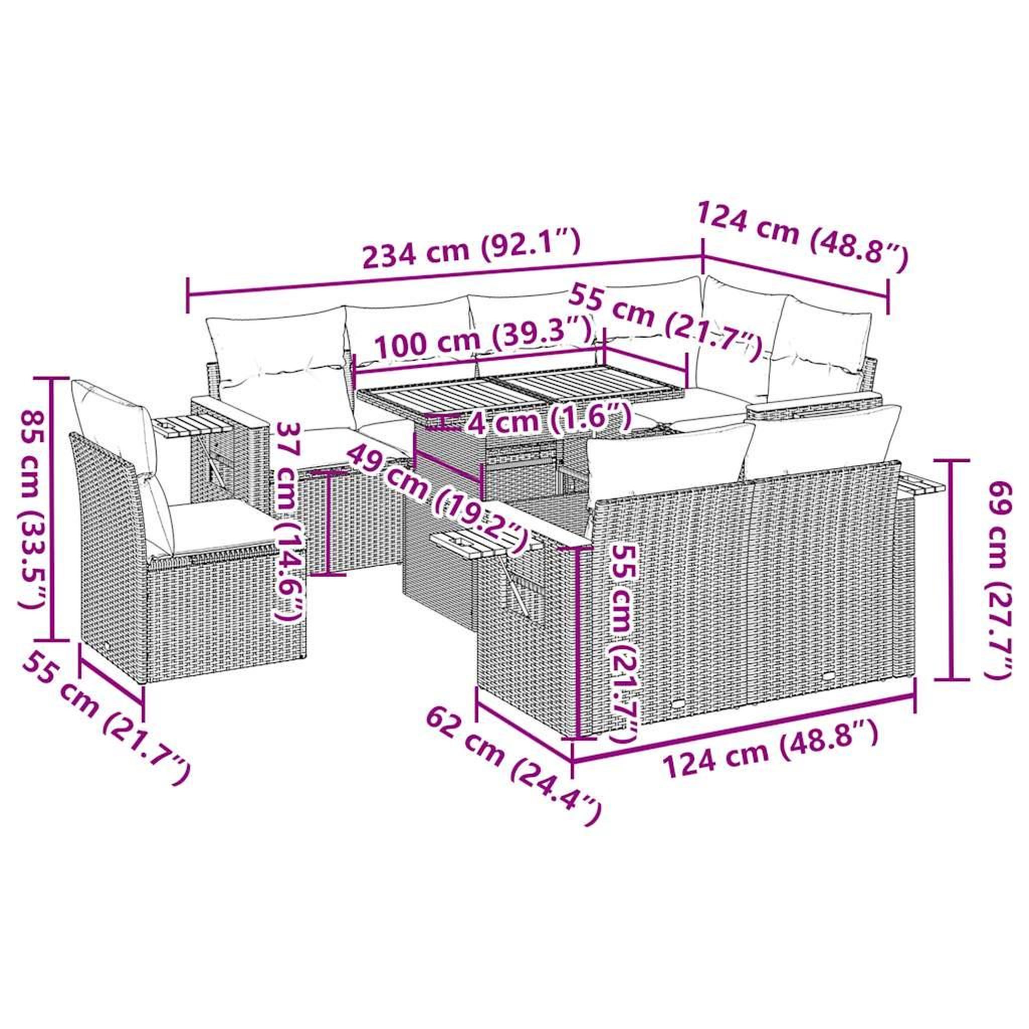 Voir la diapositive 6 : VIDAXL Salon de jardin avec coussins 9 pcs beige resine tressee acacia