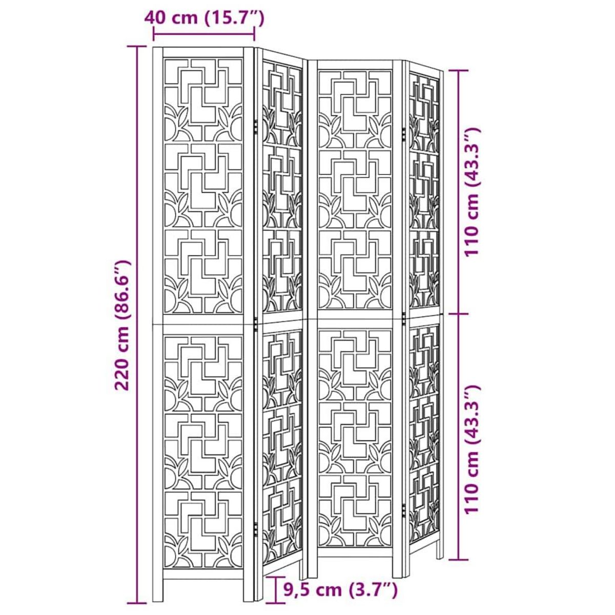 VIDAXL Cloison de separation 4 panneaux marron bois paulownia massif