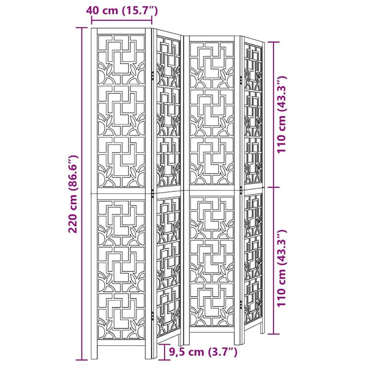 VIDAXL Cloison de separation 4 panneaux marron bois paulownia massif