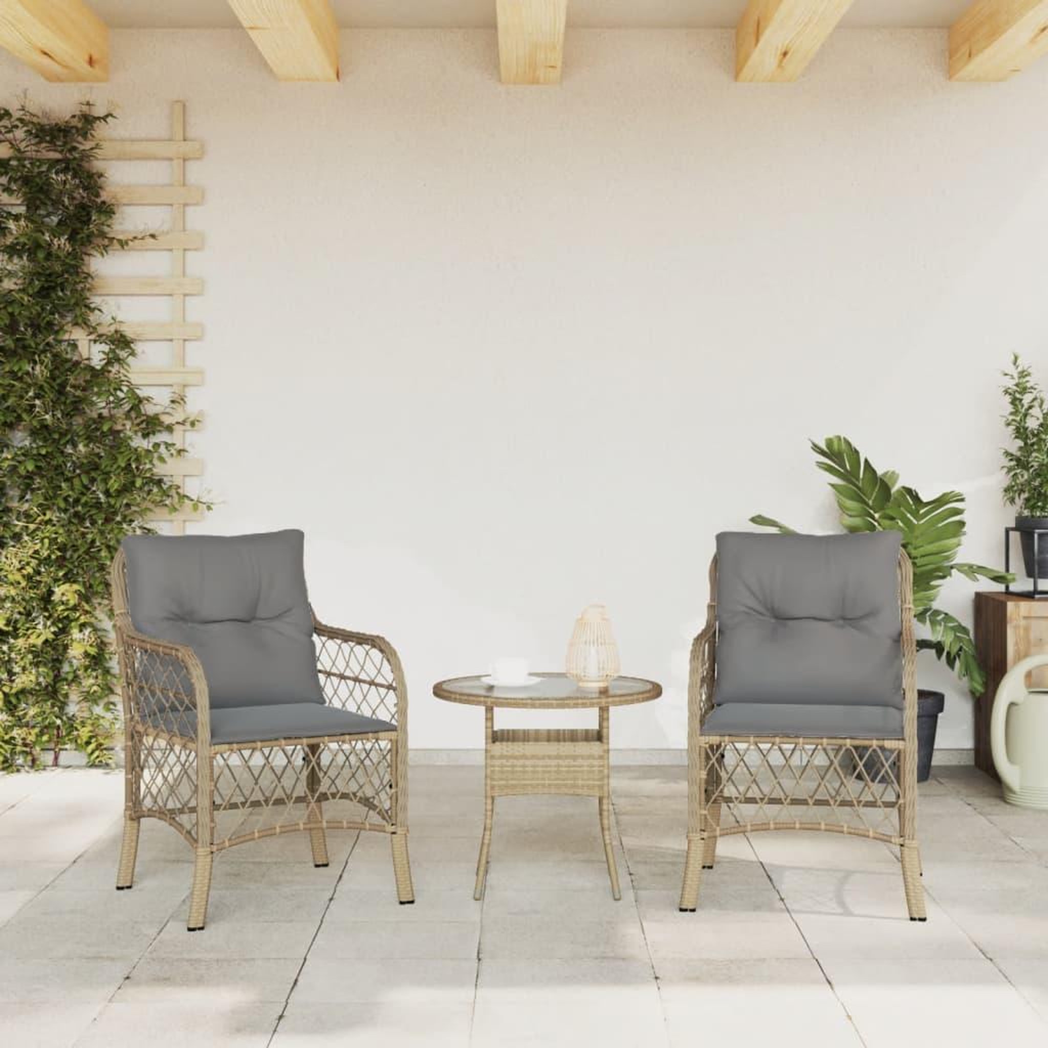 Voir la diapositive 3 : VIDAXL Chaises de jardin avec coussins lot de 2 melange beige rotin