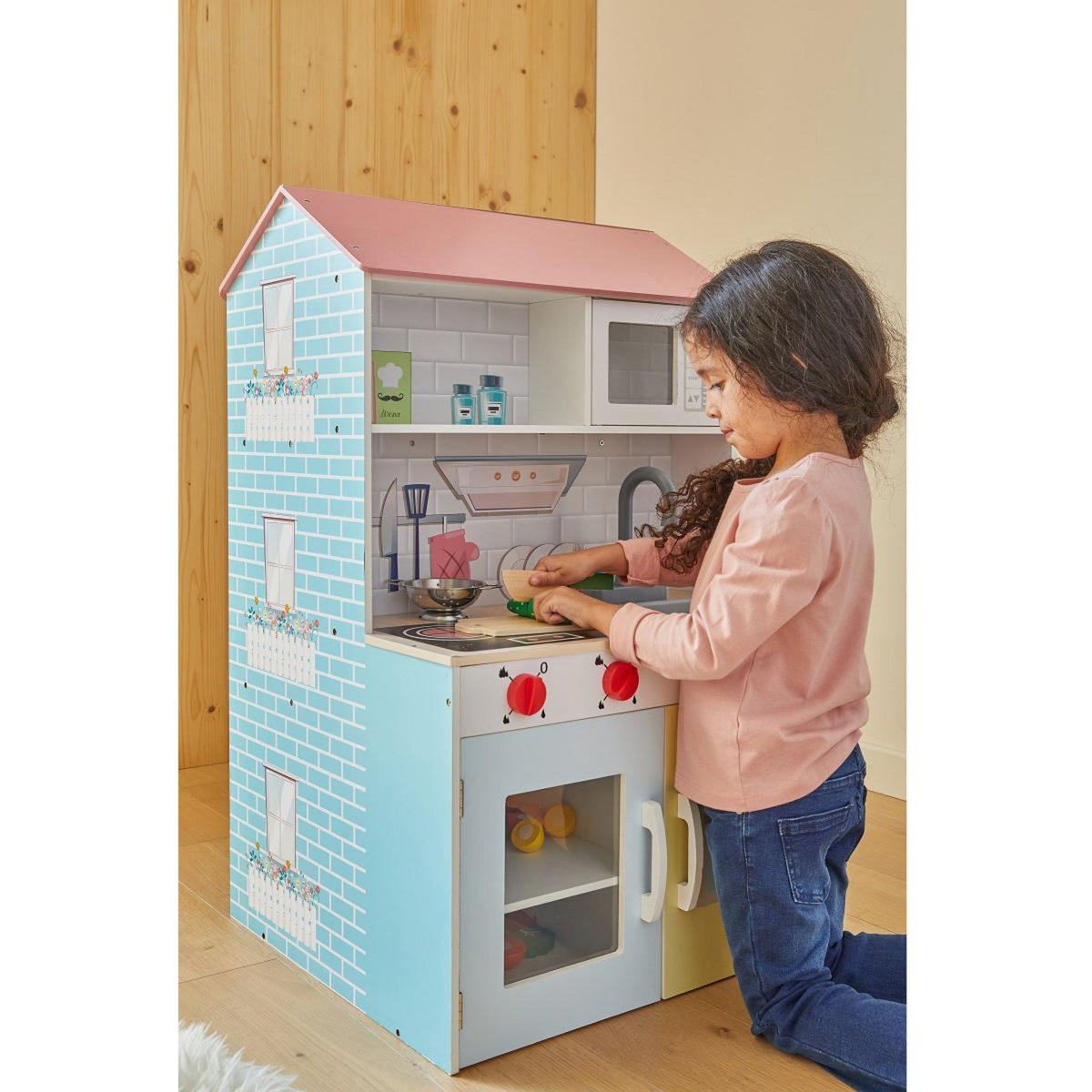 One Two Fun Maison et cuisine en bois 2 en 1