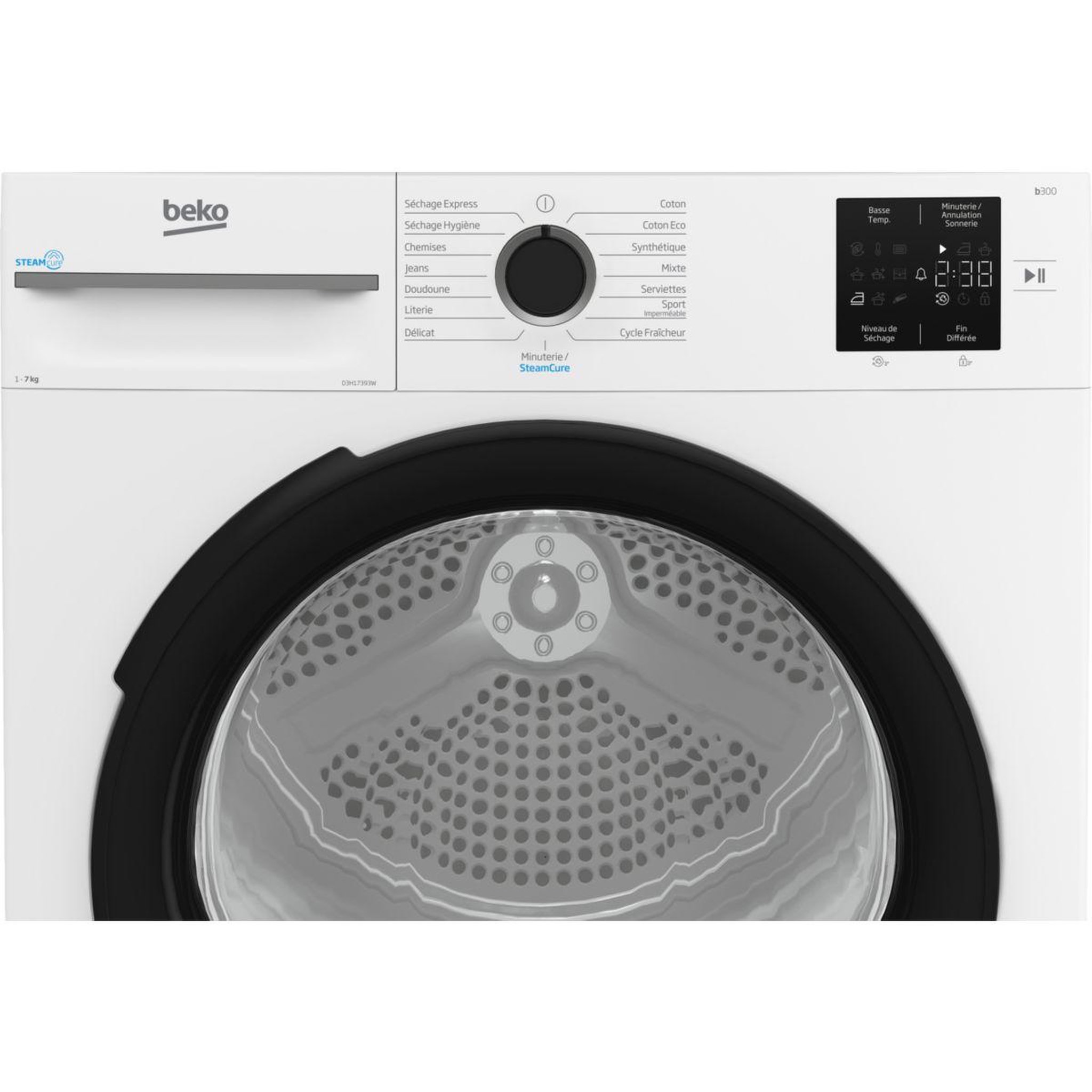 Voir la diapositive 4 : Beko Sèche linge pompe à chaleur D3H17393W 7kg - Soin quotidien & Anti-froissage