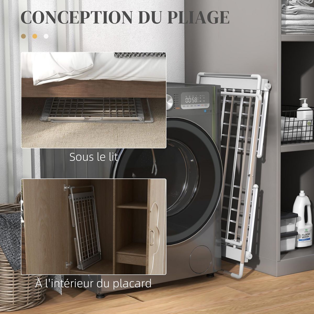 HOMCOM Etendoir séchoir linge pliable 2 ailes latérales extensibles alliage aluminium