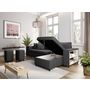 Voir la diapositive 4 : Canapé d'angle convertible avec coffre 3 places + 2 poufs à gauche et étagère à droite  MACHA
