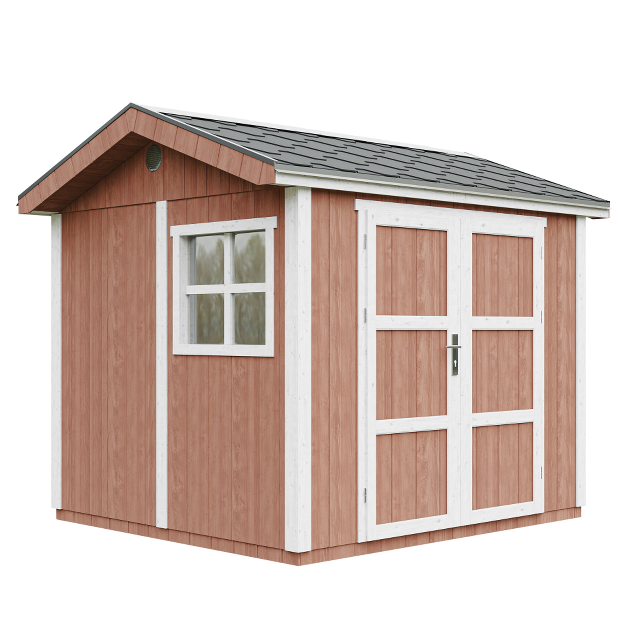 Voir la diapositive 1 : TIMBELA Abri de Jardin Qualité Premium 5,9m² H252x250x294 cm Avec un sol et des bardeaux bitumineux M913A