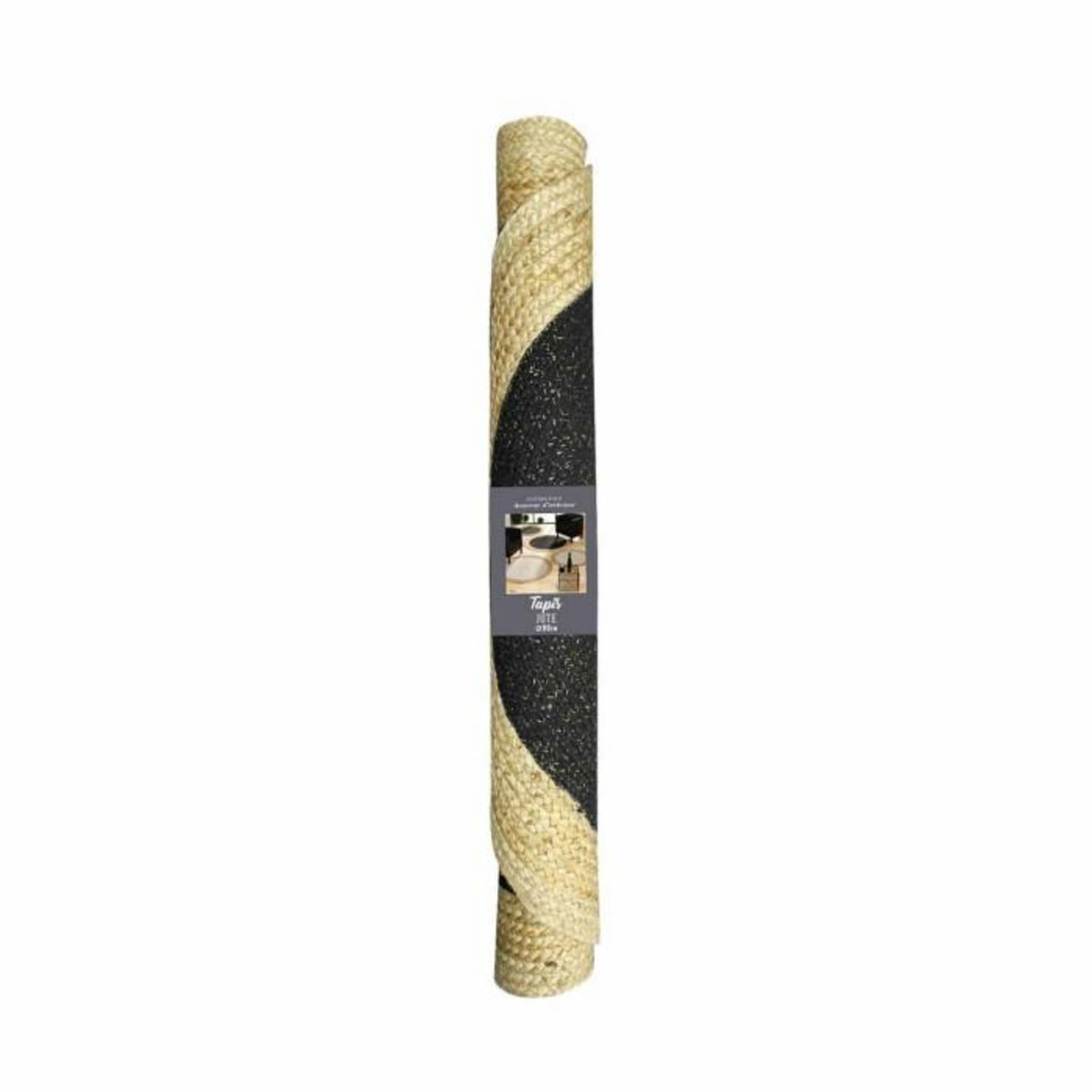 Paris Prix Tapis Déco Rond en Jute  Mario  90cm Noir & Or