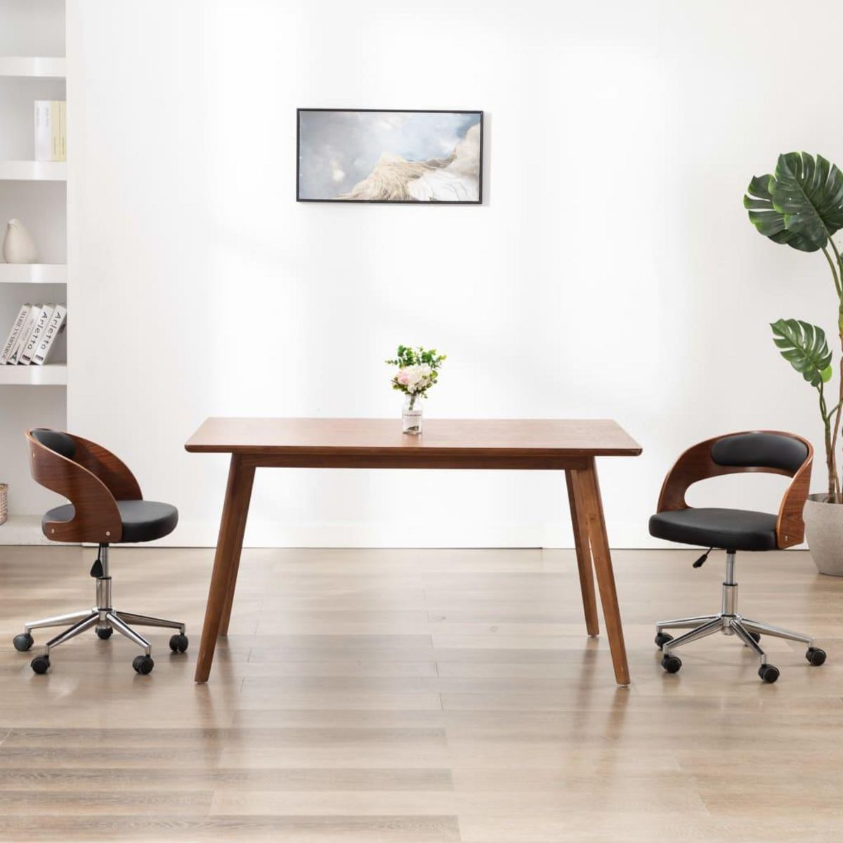 VIDAXL Chaise pivotante de bureau Noir Bois courbe et similicuir