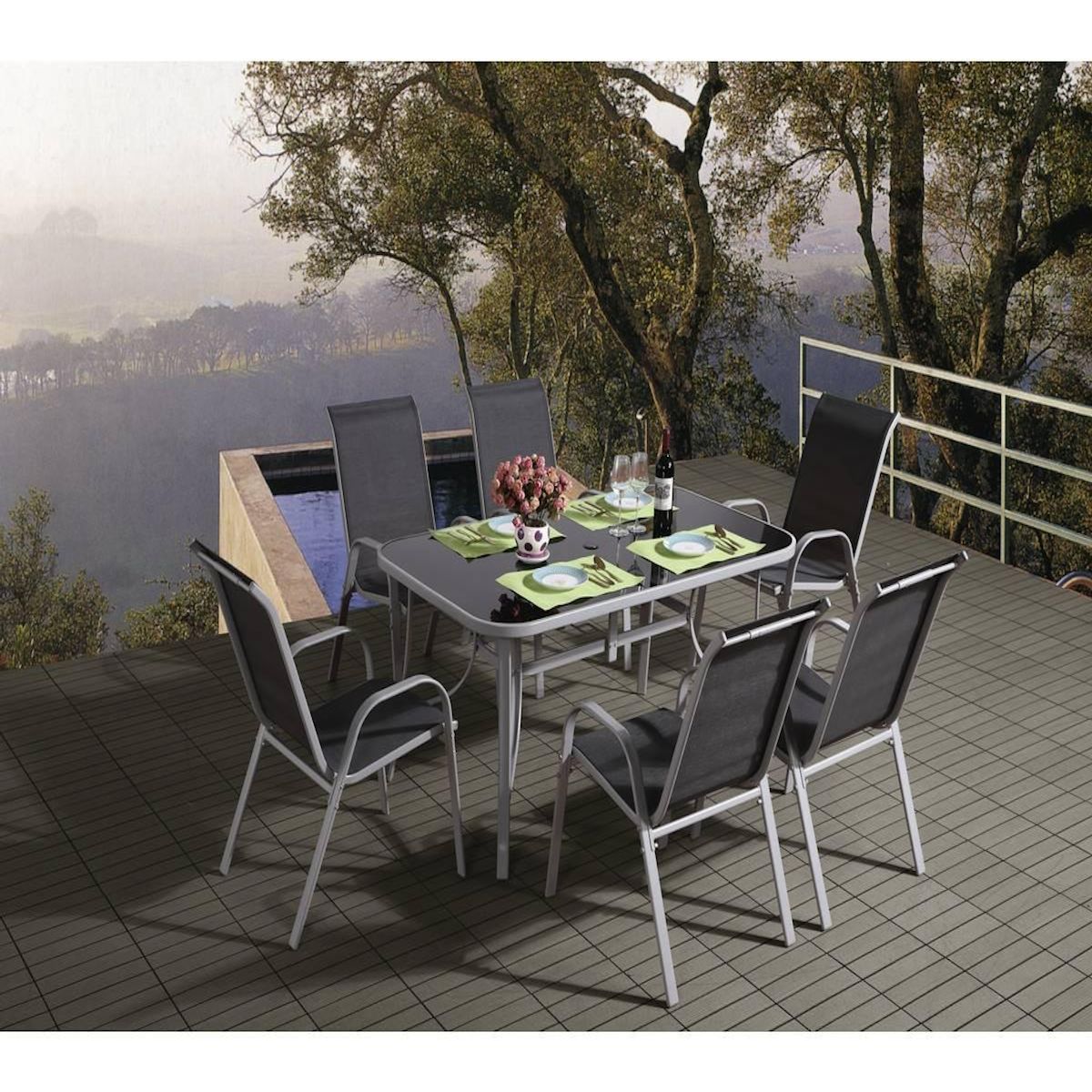 Habitat et Jardin Salon de jardin en textilène  Cordoba  - Phoenix - 6 places - Gris foncé