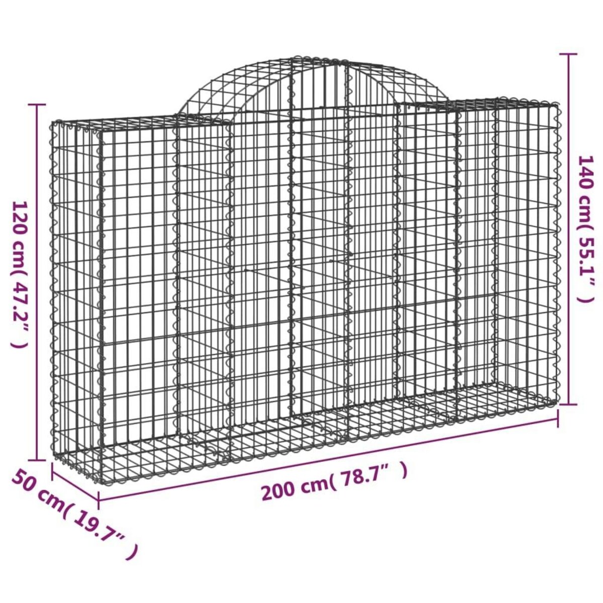 VIDAXL Paniers a gabions arques 50 pcs 200x50x120/140 cm Fer galvanise