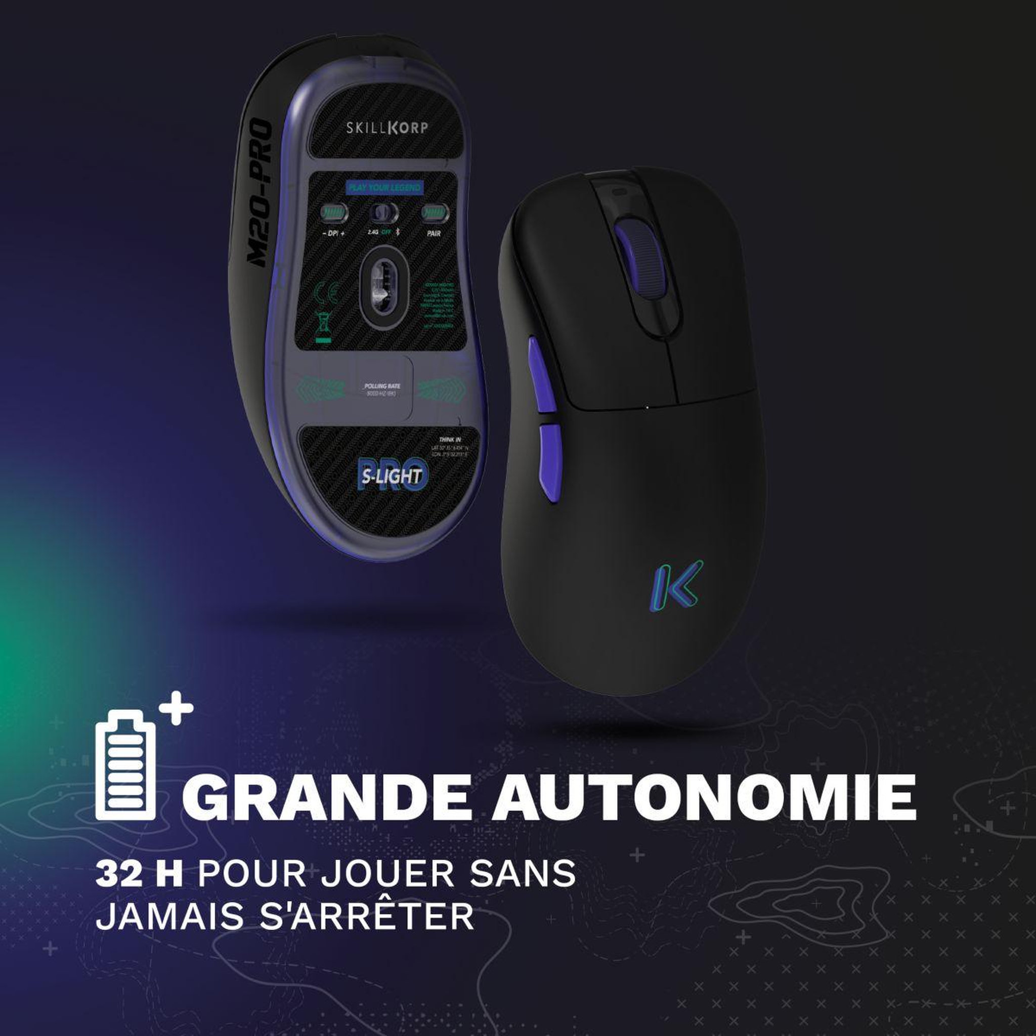 Voir la diapositive 5 : SKILLKORP Souris gamer sans fil m20 pro noir ultimate 8k