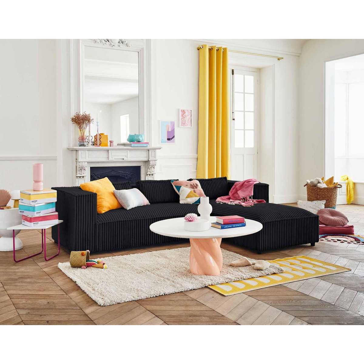 LISA DESIGN Stella - canapé d'angle droit - 4 places - en velours côtelé grosses côtes