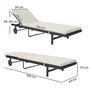 Voir la diapositive 3 : OUTSUNNY Bain de soleil transat inclinable 2 roues - épais matelas intégré blanc cassé -  acier résine tressée noir