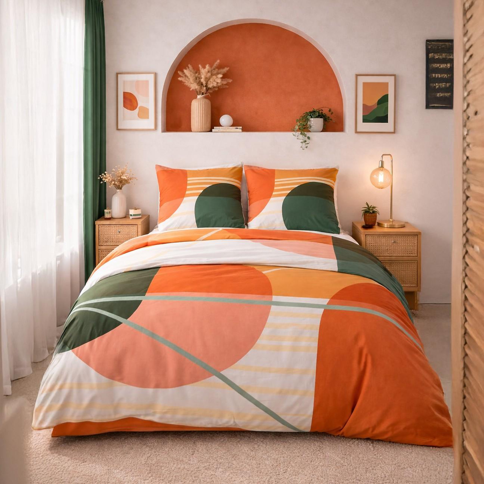 Les Ateliers du Linge Parure de housse de couette 100% coton 57fils zoom. Coloris disponibles : Orange