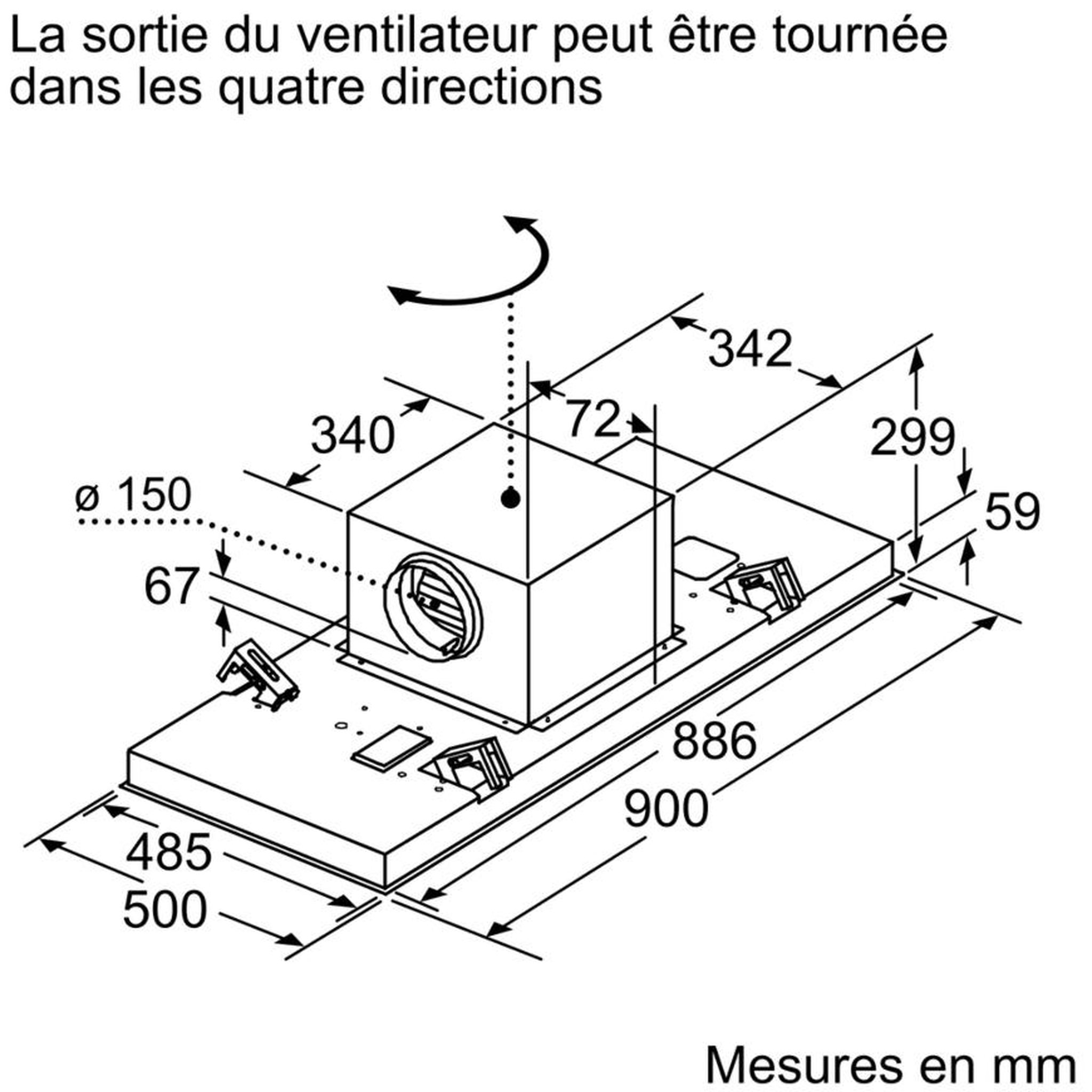 Voir la diapositive 6 : Neff Hotte plafond 90cm 798m3/h inox - i95caq6n0