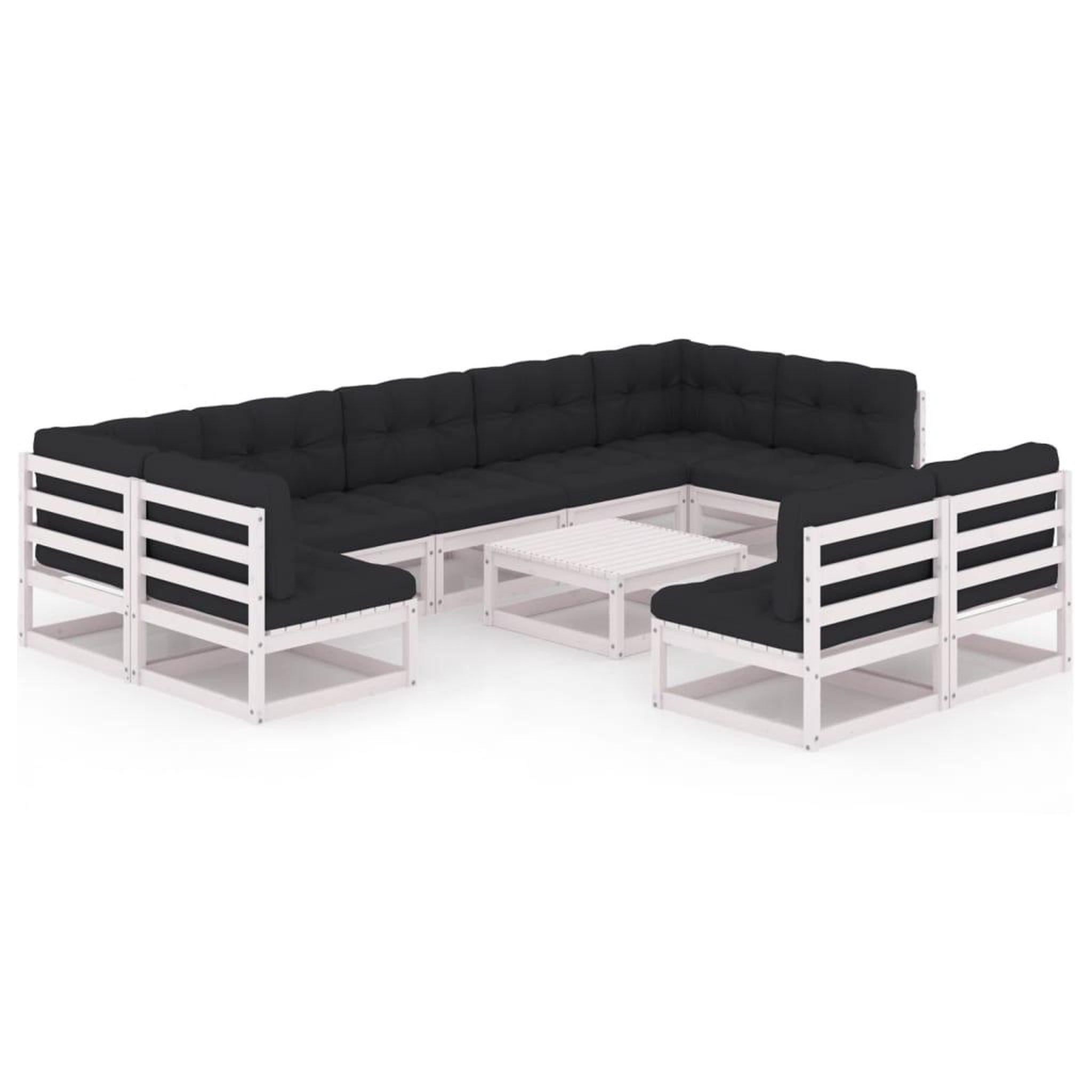 Voir la diapositive 2 : VIDAXL Salon de jardin 10 pcs avec coussins Blanc Bois de pin massif