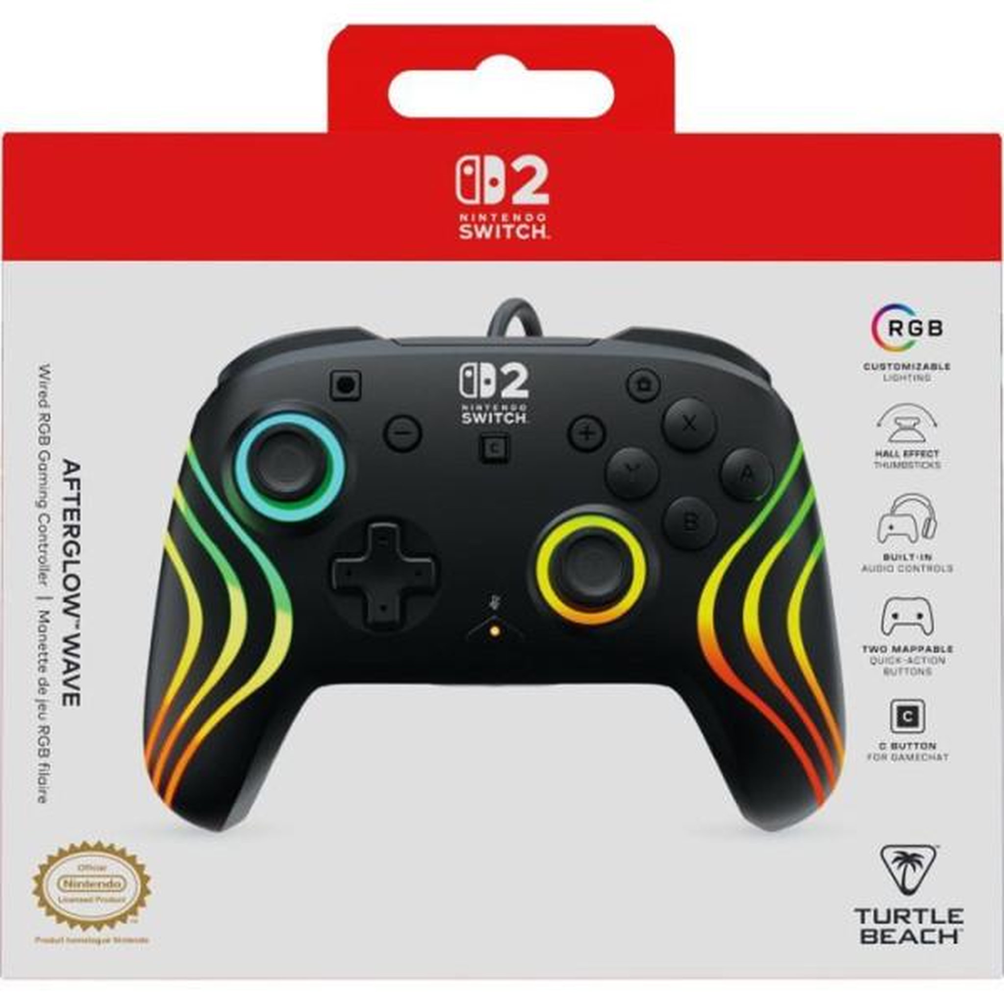 Voir la diapositive 6 : Turtle Beach Manette Gaming filaire RGB - TURTLE BEACH - Afterglow Wave pour Nintendo Switch 2 - Noir