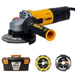 VITO Pro-Power Meuleuse angulaire 850W 115mm + Disque coupe bois et PVC + Disque Diamant laser + Boîte à outils VITO