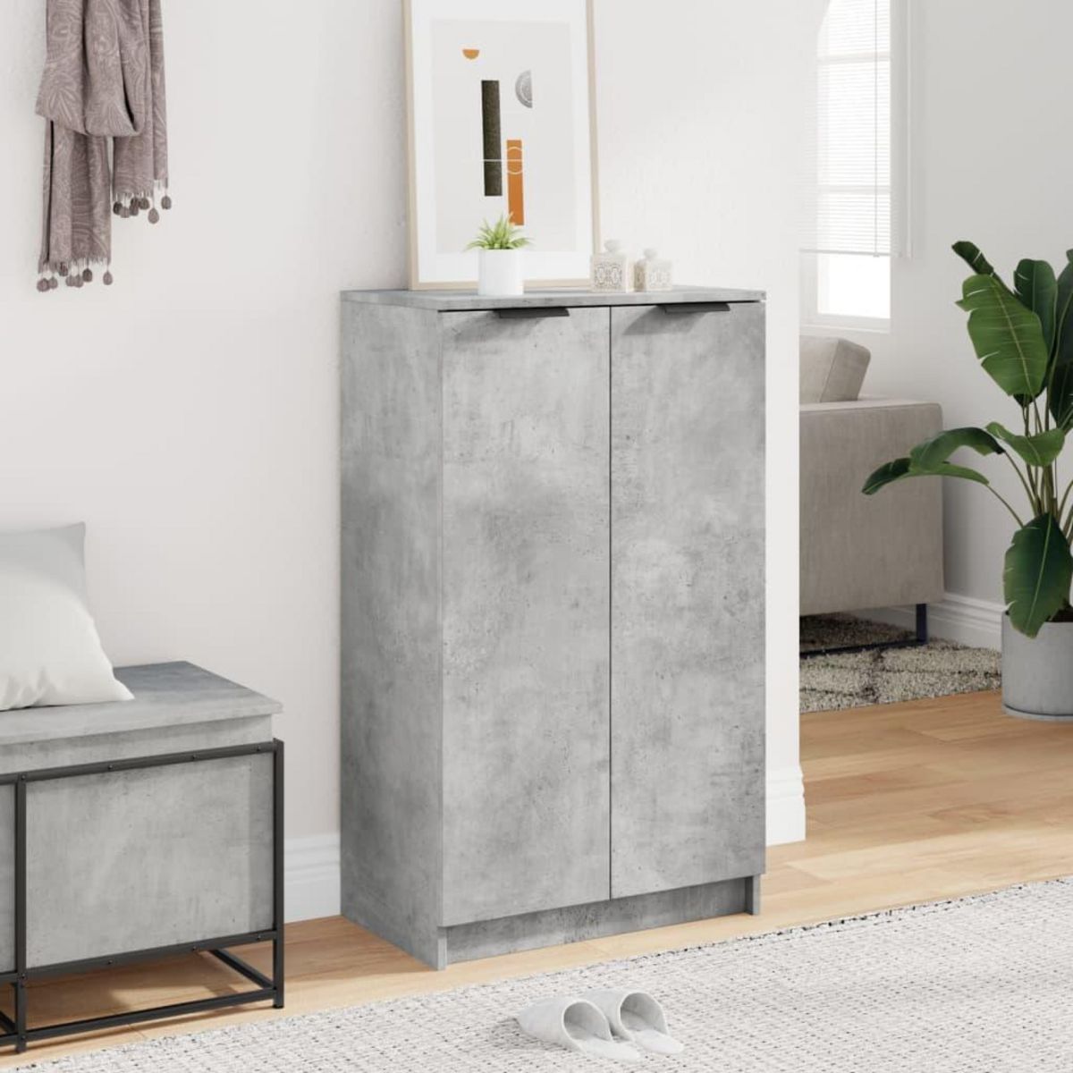 VIDAXL Armoire a chaussures Gris beton 59x35x100 cm Bois d'ingenierie
