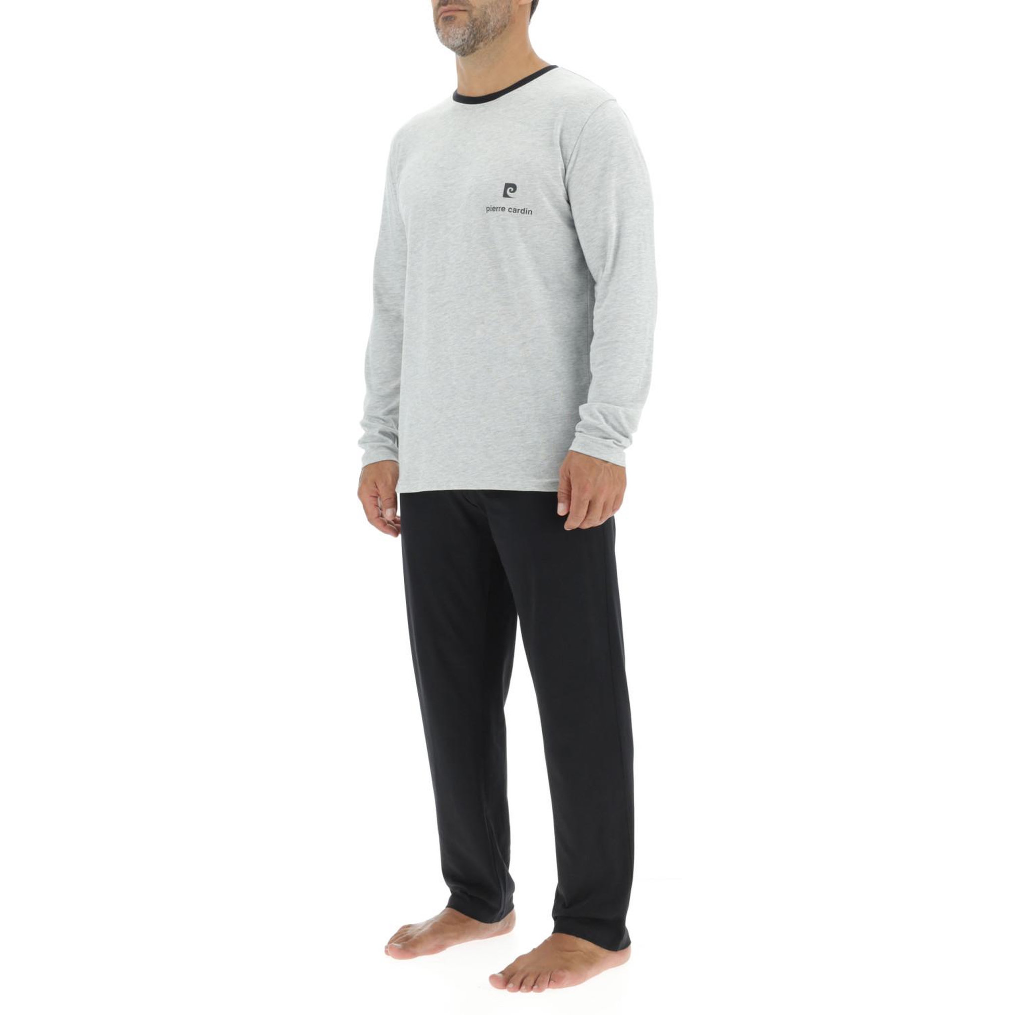 Voir la diapositive 3 : PIERRE CARDIN Ensemble Pyjama long homme en coton uni Logo poitrine