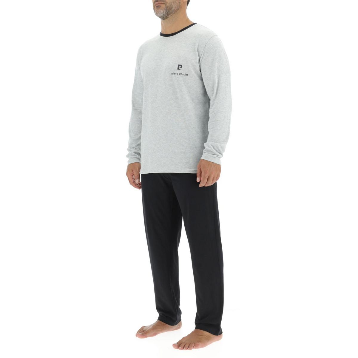 PIERRE CARDIN Ensemble Pyjama long homme en coton uni Logo poitrine