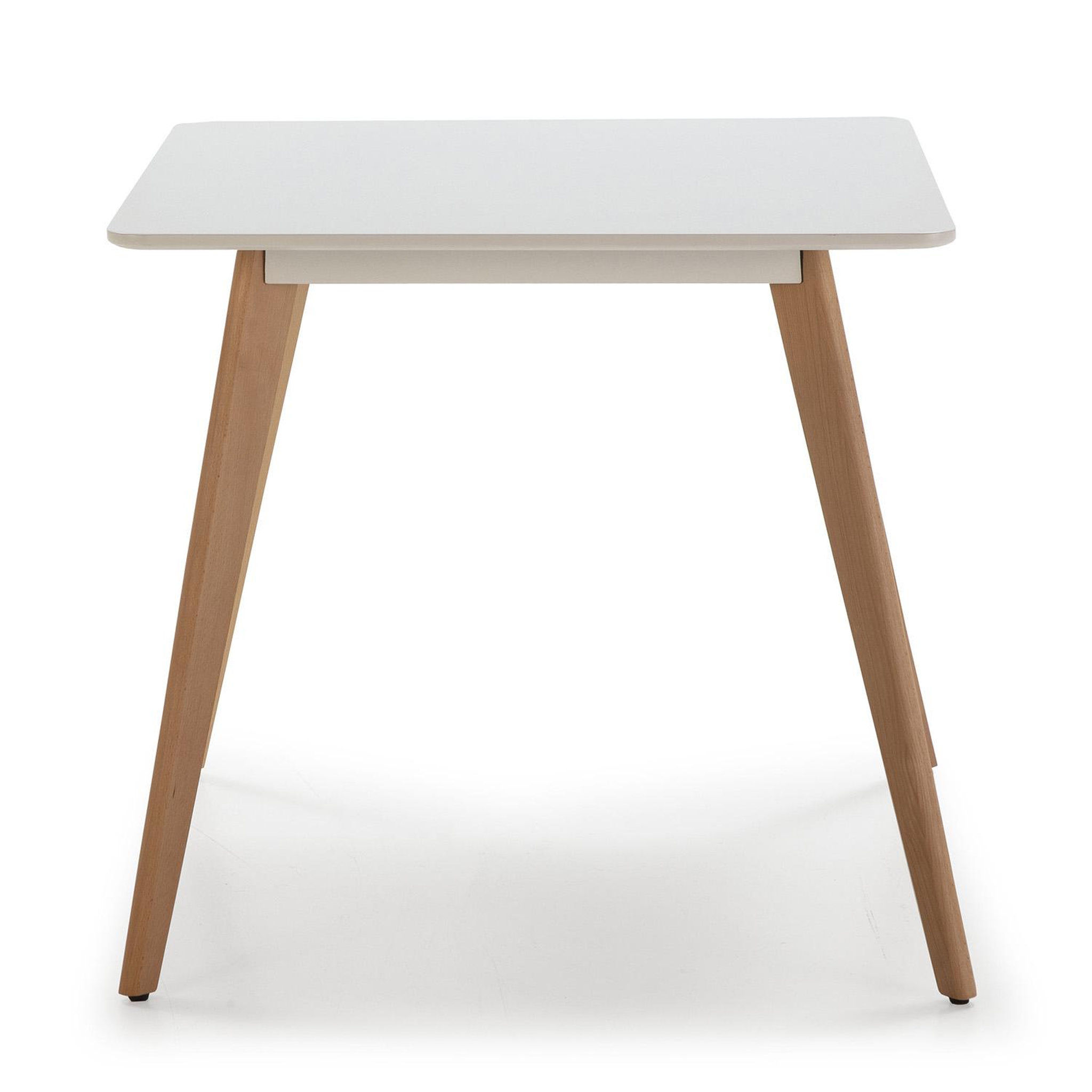 Voir la diapositive 2 : VS VENTA-STOCK Table à manger Aroa blanche, pieds en bois de hêtre, 80x80 cm