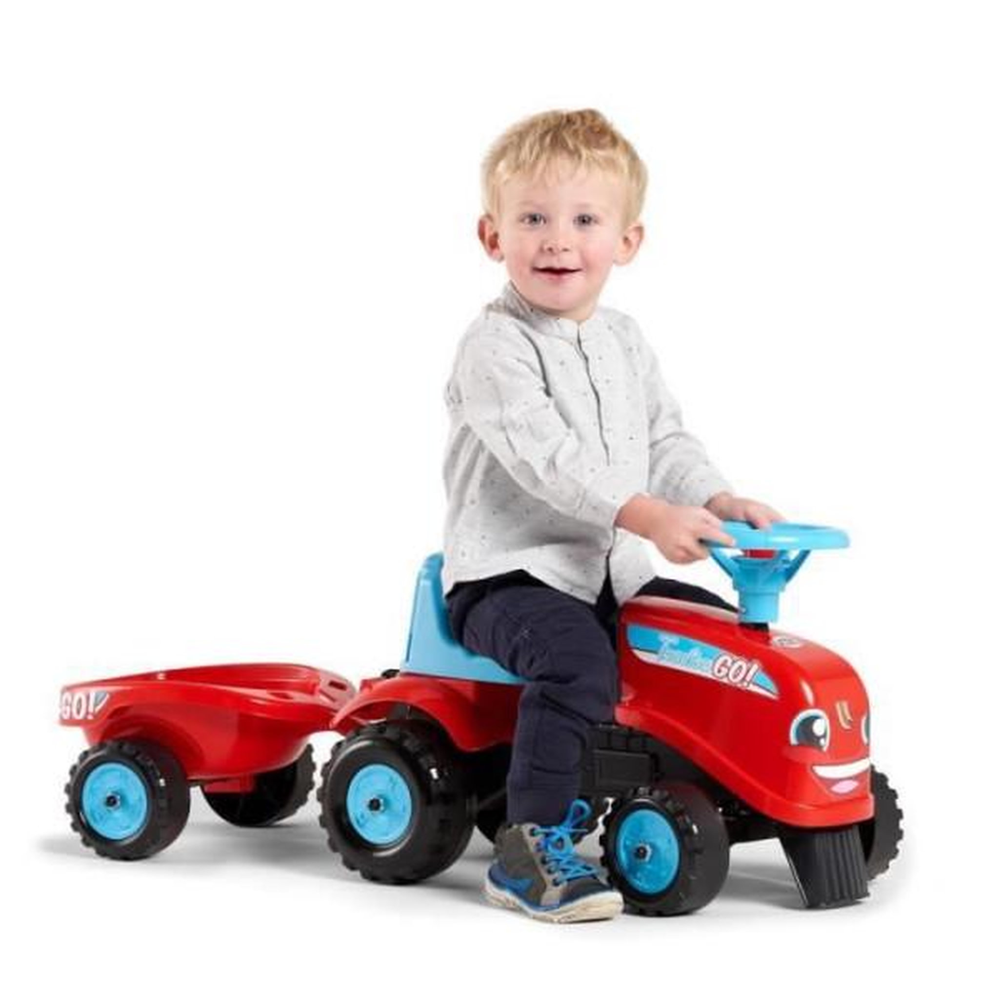 Voir la diapositive 4 : FALK Porteur Trotteur  avec remorque - FALK - Tractor Go! - Des 12 mois - 100% Fabriqué en France - 40% de plastique recyclé