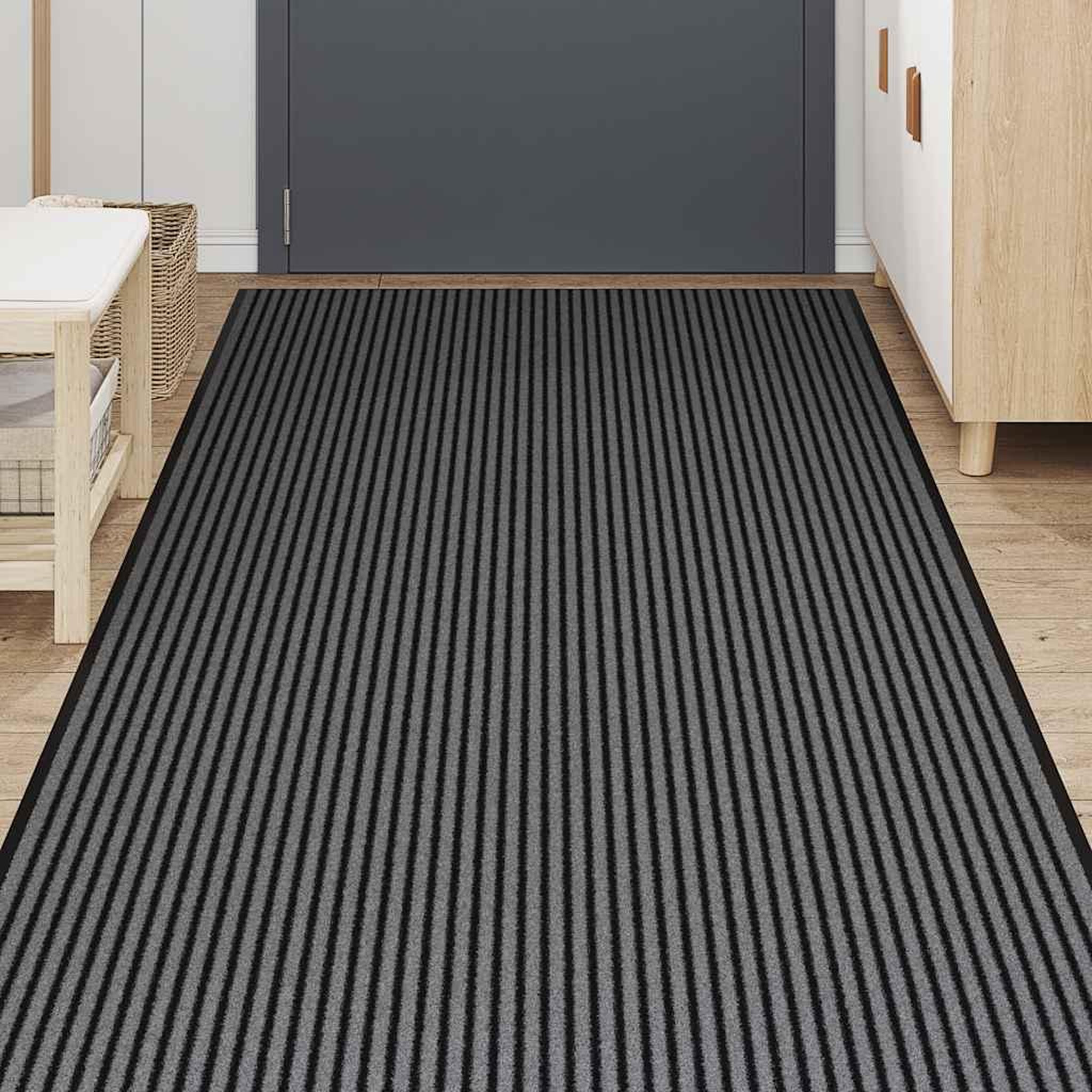 Voir la diapositive 3 : VIDAXL Paillasson noir et gris a rayures 115x300 cm
