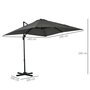 Voir la diapositive 3 : OUTSUNNY Parasol déporté carré inclinable manivelle avec pied en acier dim. 2,45L x 2,45l x 2,45H m métal alu. polyester haute densité gris