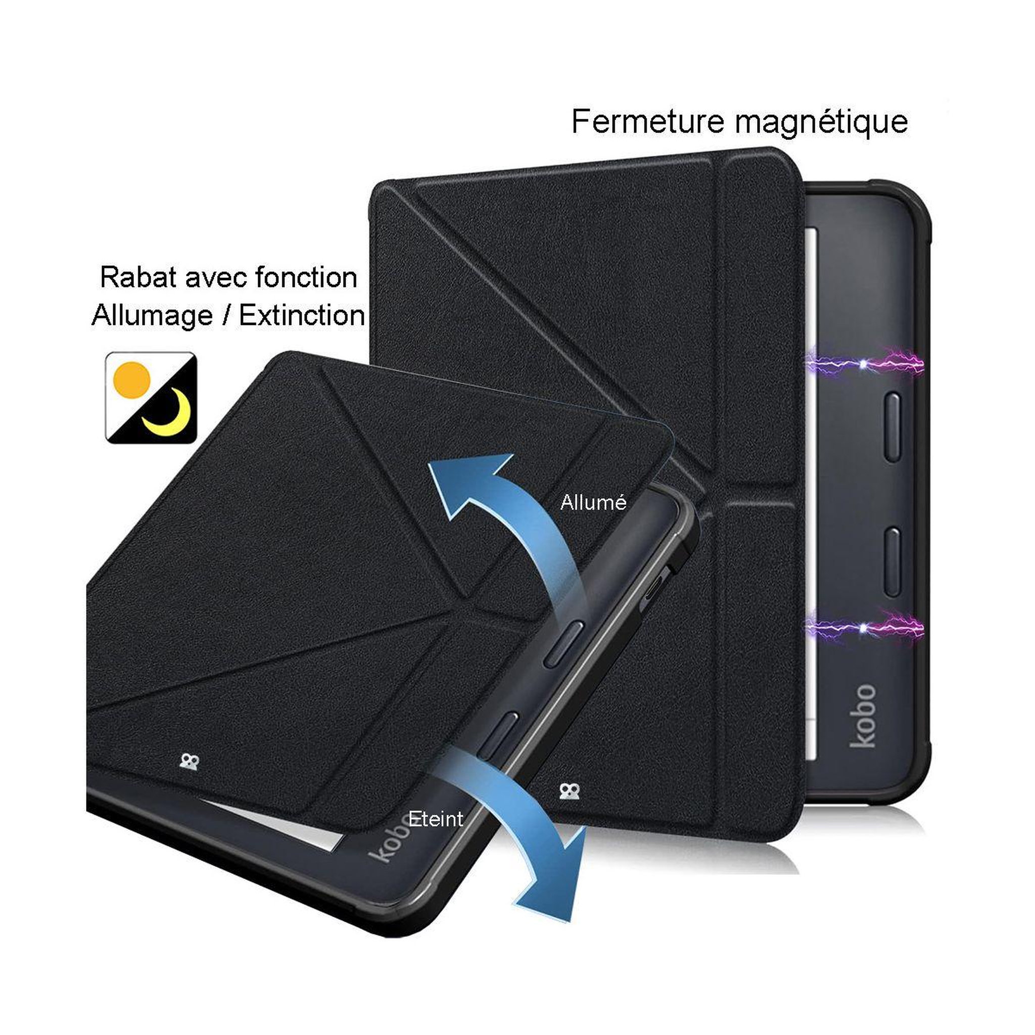 Voir la diapositive 2 : IBROZ Etui Origami Kobo Libra Colour 2024 noir
