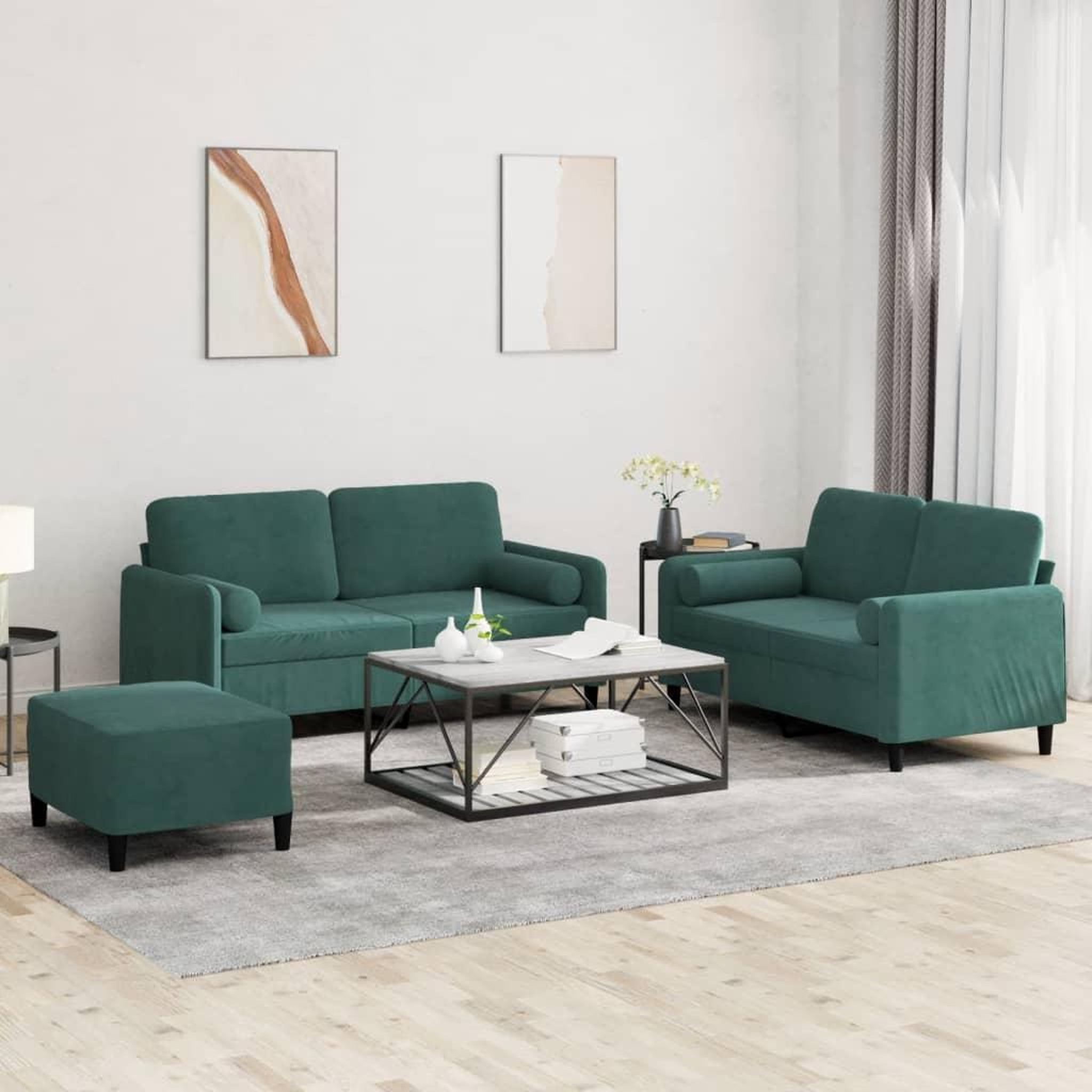 VIDAXL Ensemble de canapes 3 pcs avec coussins vert fonce velours