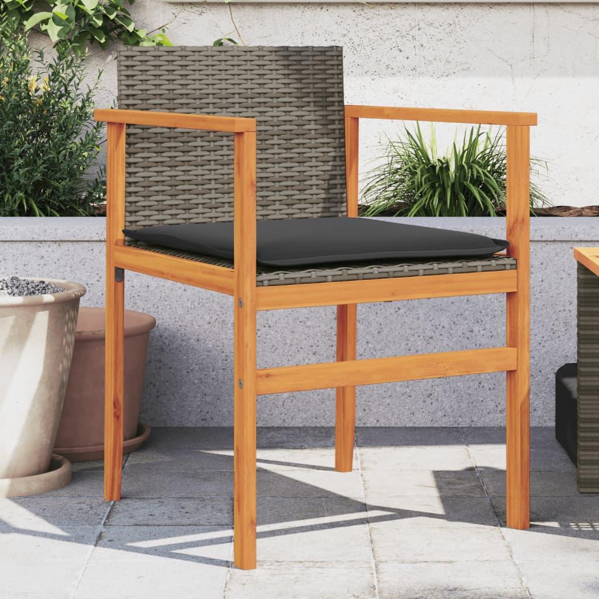 VIDAXL Chaises de jardin coussins lot de 2 gris resine tressee et bois