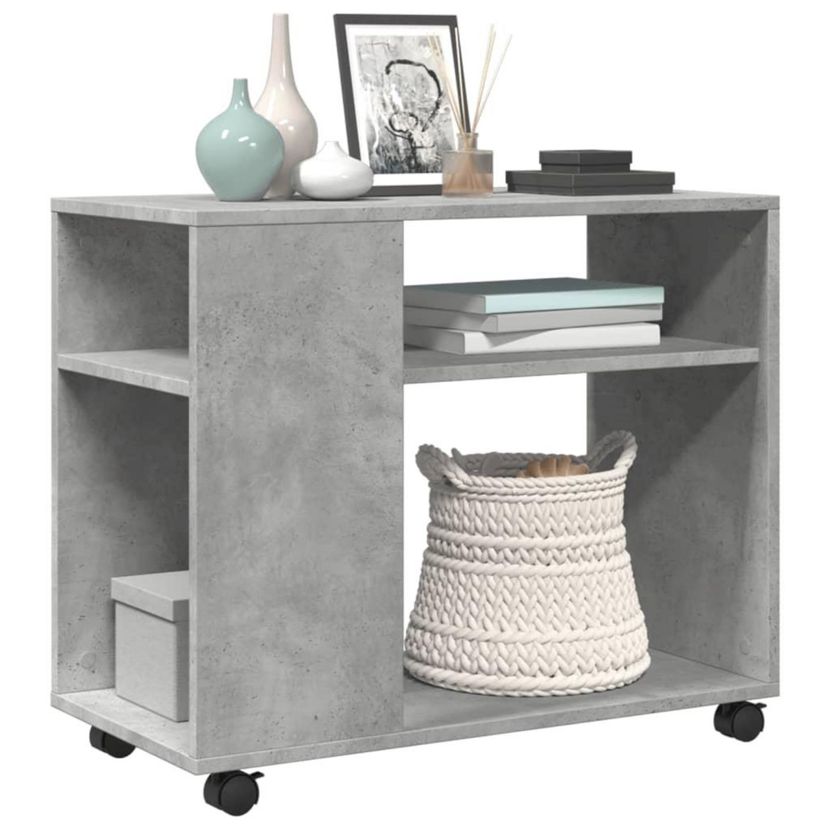 VIDAXL Table d'appoint avec roues gris beton bois d'ingenierie