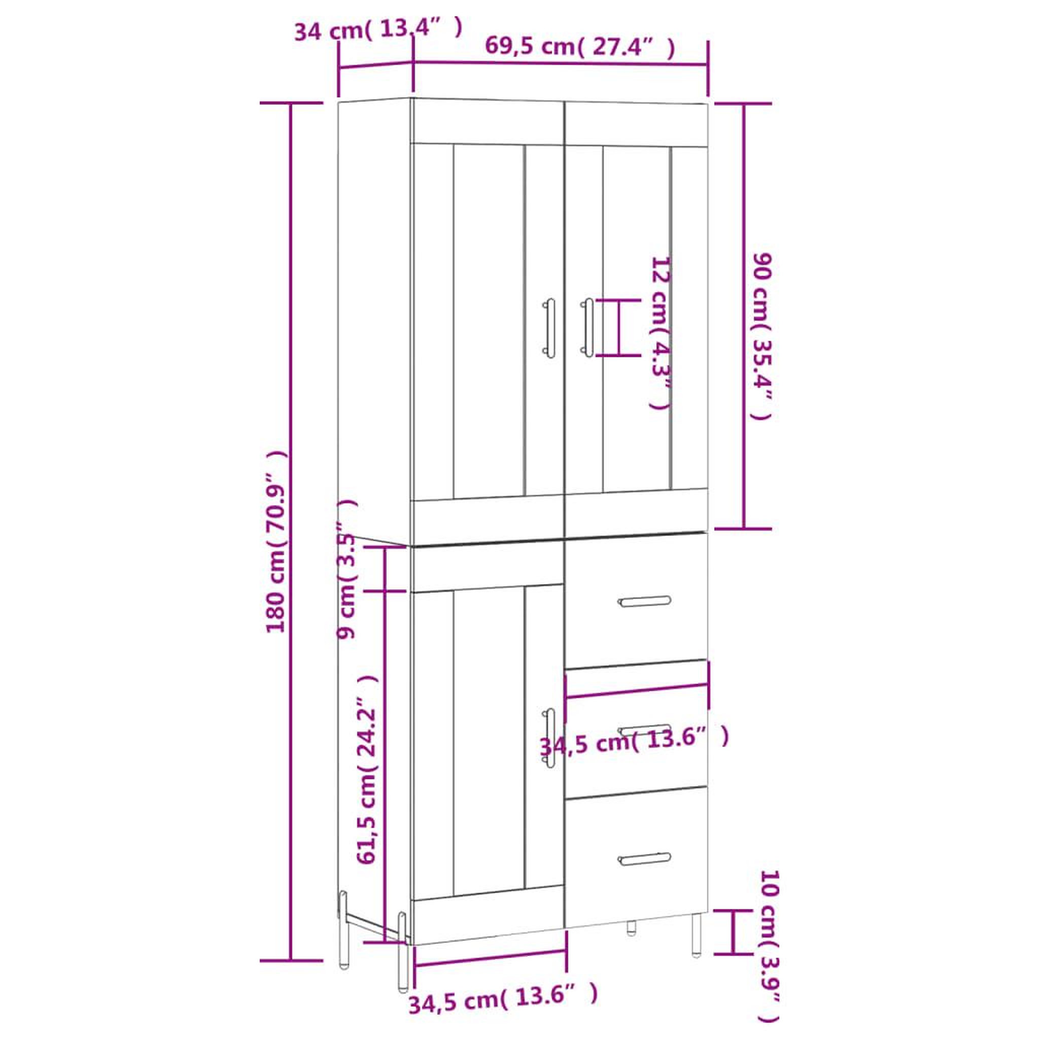 Voir la diapositive 6 : VIDAXL Buffet haut Gris beton 69,5x34x180 cm Bois d'ingenierie