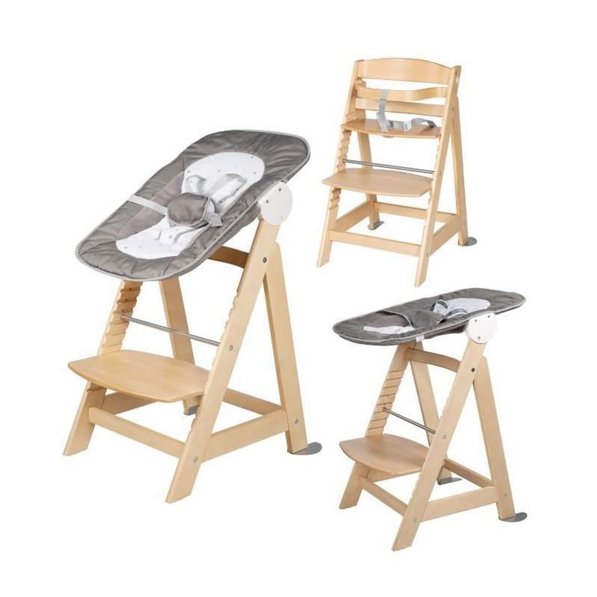 Roba ROBA Chaise Haute Évolutive Born Up 2 en 1 + Transat Inclinable - Sternenzauber - Des la Naissance - Bois Naturel