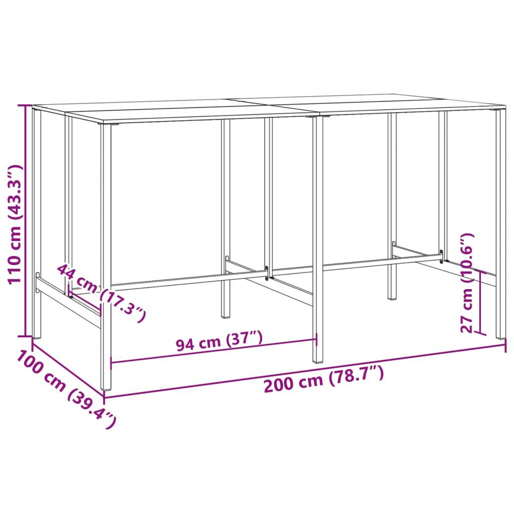 Voir la diapositive 6 : VIDAXL Table de bar noir 200x100x110 cm acier enduit de poudre