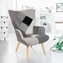 Voir la diapositive 2 : ID MARKET Fauteuil scandinave IVAR en tissu patchwork noir, gris et blanc