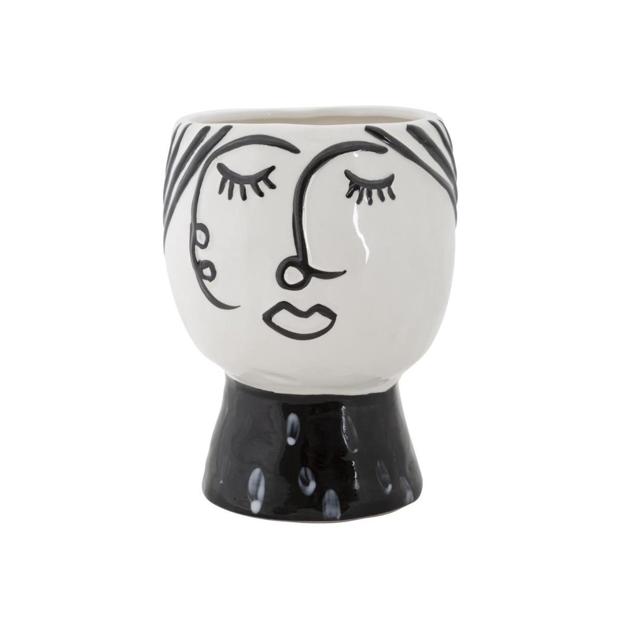 Paris Prix Vase pot visage en porcelaine  face  18cm blanc & noir