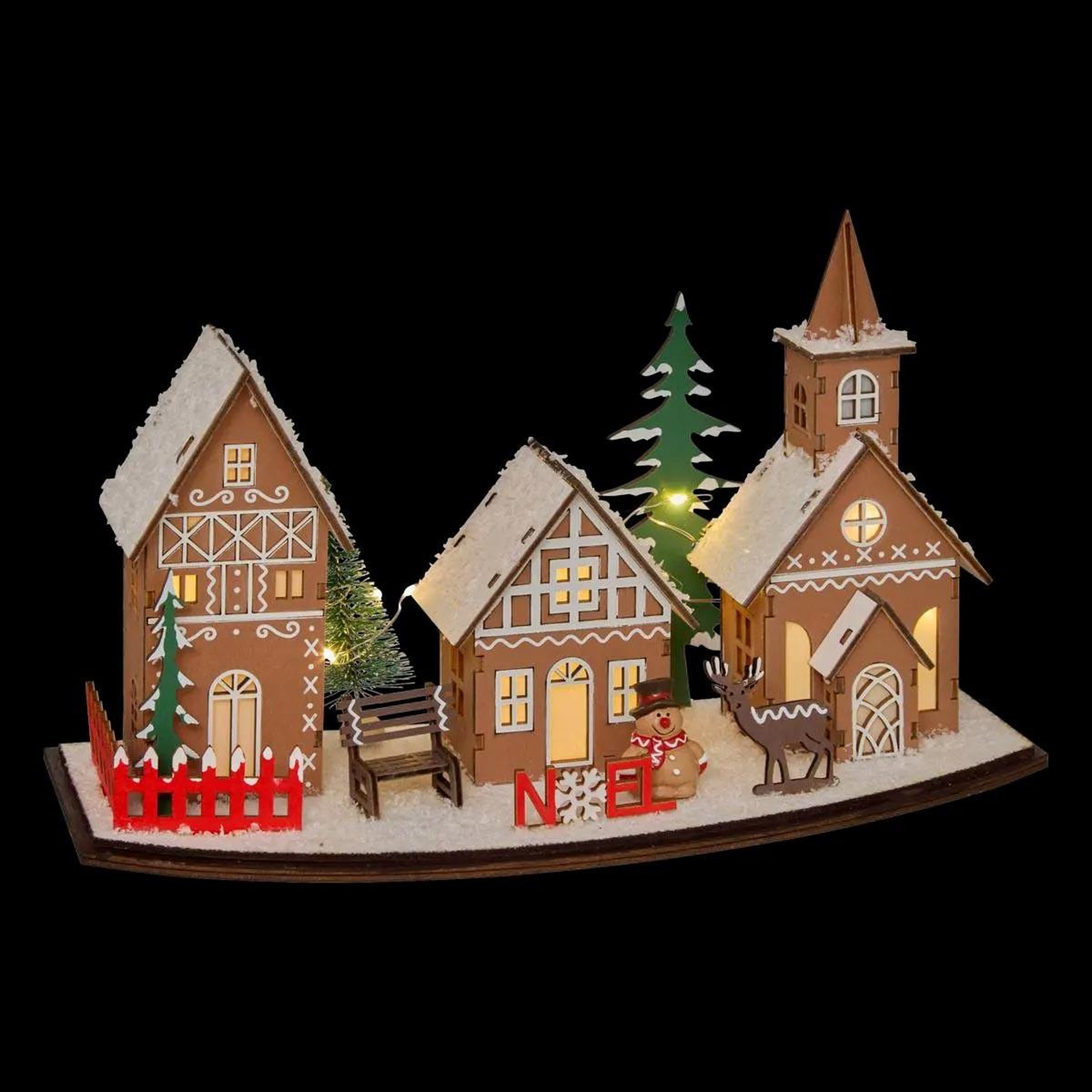 FEERIC LIGHT & CHRISTMAS Village de noël lumineux  pain d'épice  30cm marron